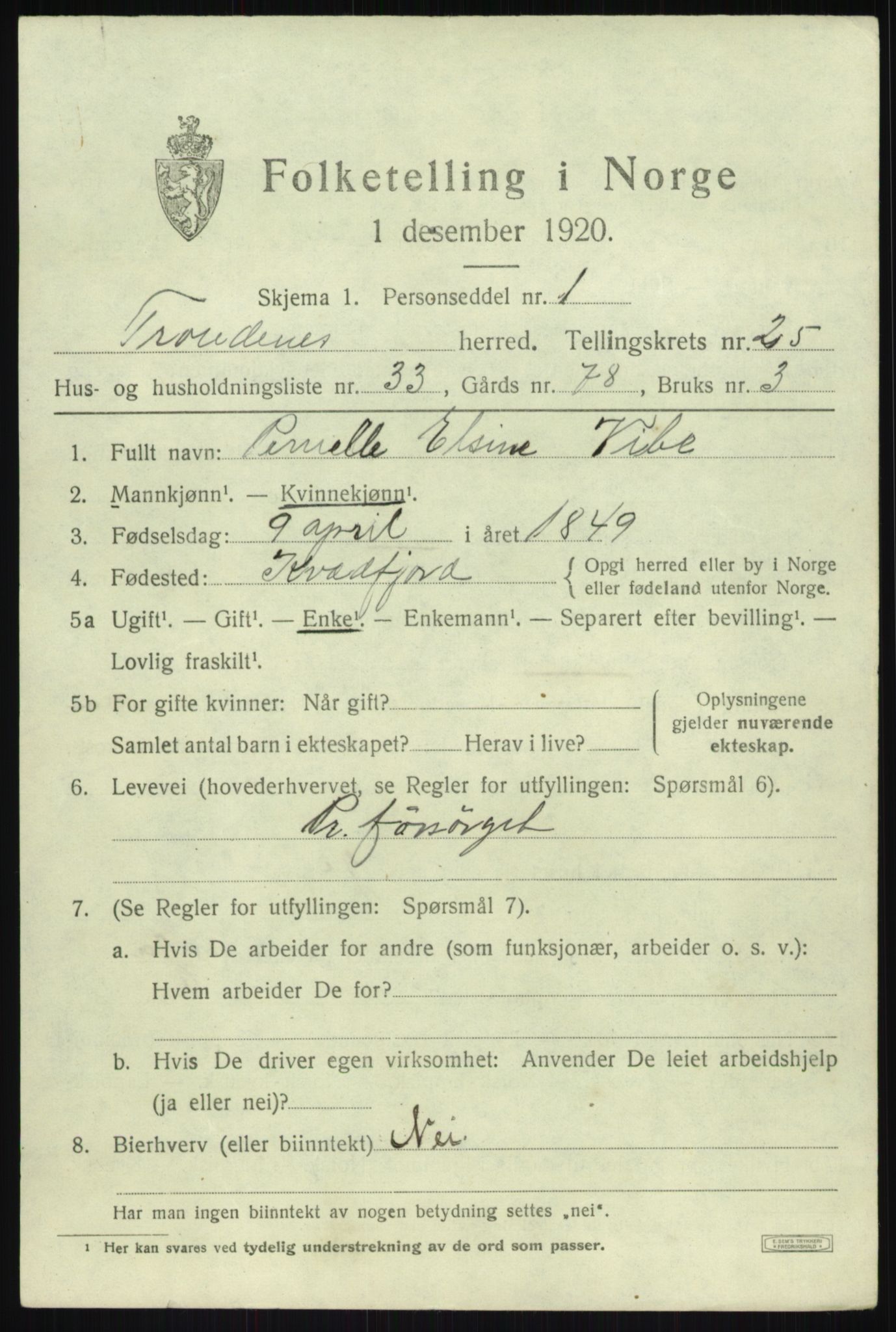 SATØ, 1920 census for Trondenes, 1920, p. 18834