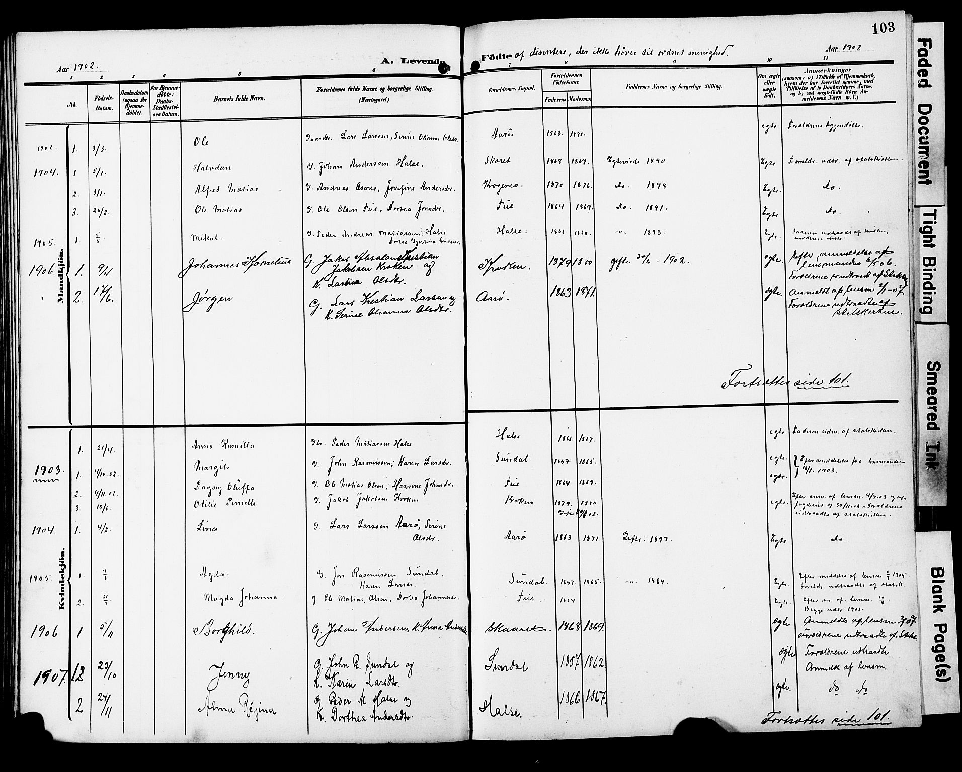 Ministerialprotokoller, klokkerbøker og fødselsregistre - Møre og Romsdal, SAT/A-1454/501/L0018: Parish register (copy) no. 501C04, 1902-1930, p. 103