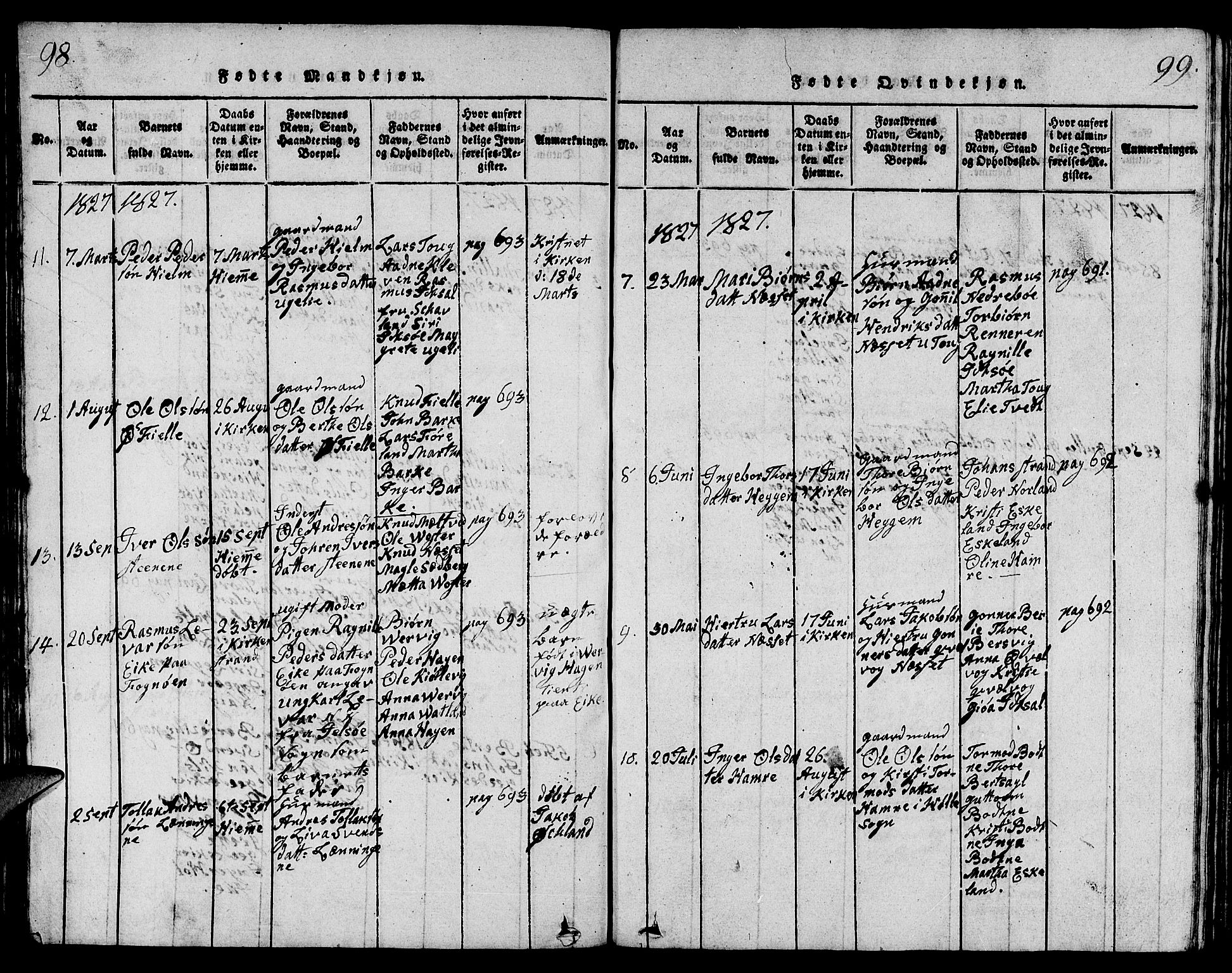 Strand sokneprestkontor, AV/SAST-A-101828/H/Ha/Hab/L0001: Parish register (copy) no. B 1, 1816-1854, p. 98-99