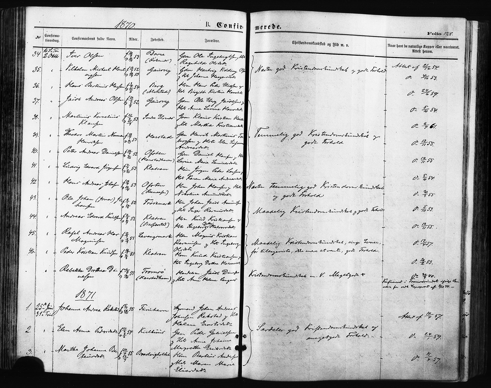 Trondenes sokneprestkontor, SATØ/S-1319/H/Ha/L0013kirke: Parish register (official) no. 13, 1870-1878, p. 128
