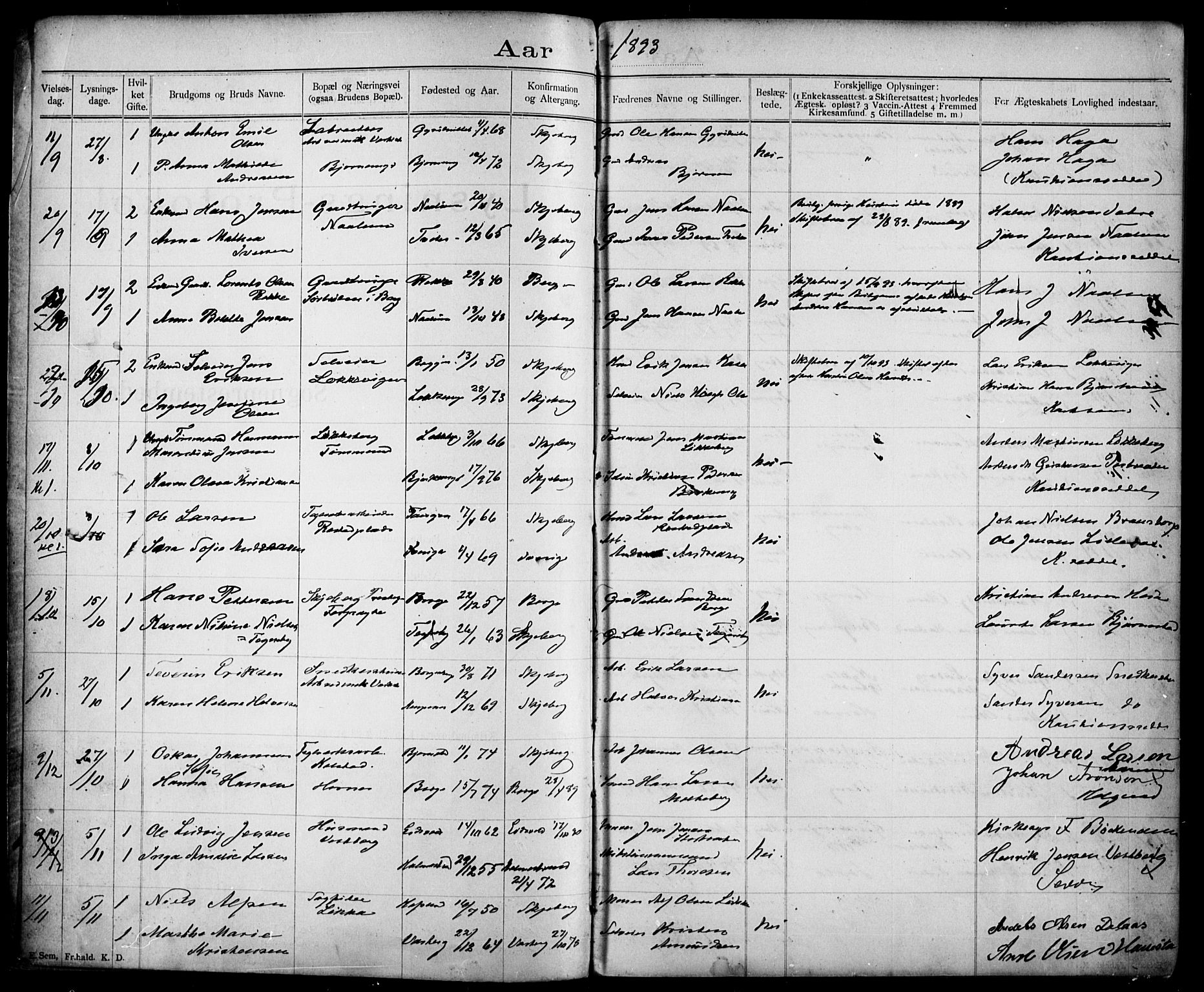 Skjeberg prestekontor Kirkebøker, SAO/A-10923/H/Ha/L0001: Banns register no. I 1, 1893-1918
