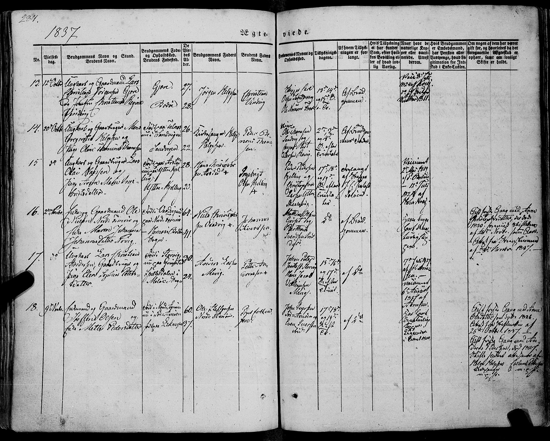 Ministerialprotokoller, klokkerbøker og fødselsregistre - Nordland, AV/SAT-A-1459/805/L0097: Parish register (official) no. 805A04, 1837-1861, p. 284