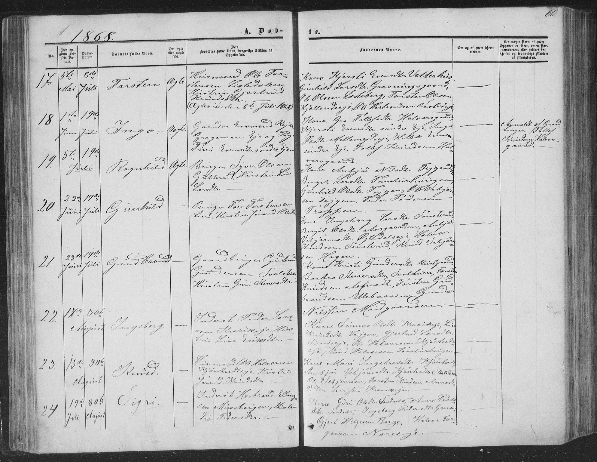 Nore kirkebøker, AV/SAKO-A-238/F/Fa/L0002: Parish register (official) no. I 2, 1856-1871, p. 60