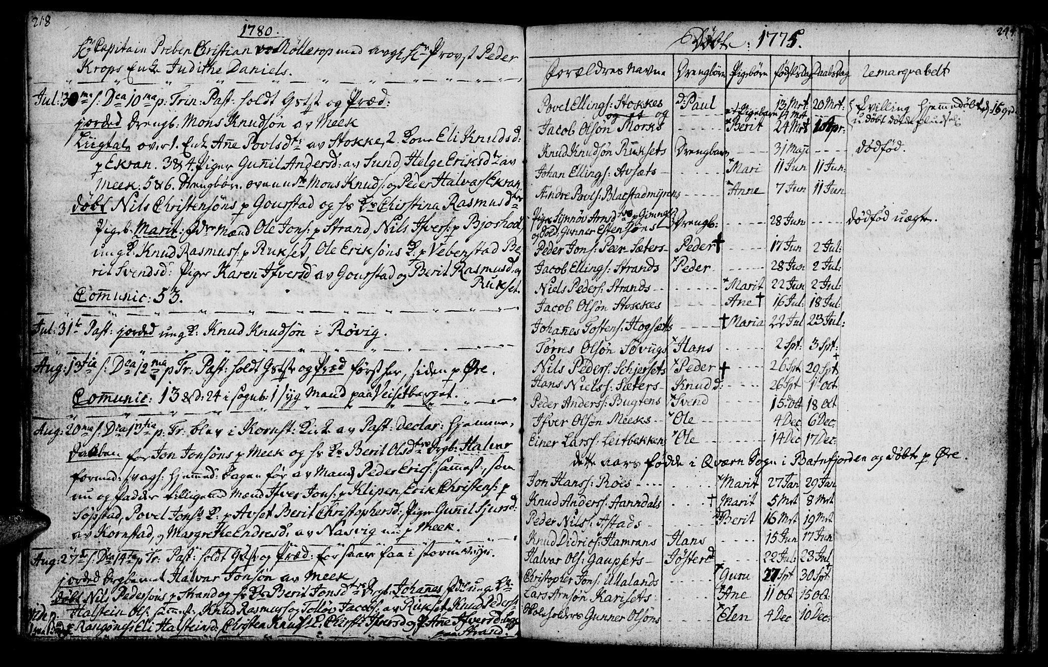 Ministerialprotokoller, klokkerbøker og fødselsregistre - Møre og Romsdal, AV/SAT-A-1454/568/L0798: Parish register (official) no. 568A07, 1753-1780, p. 218-219