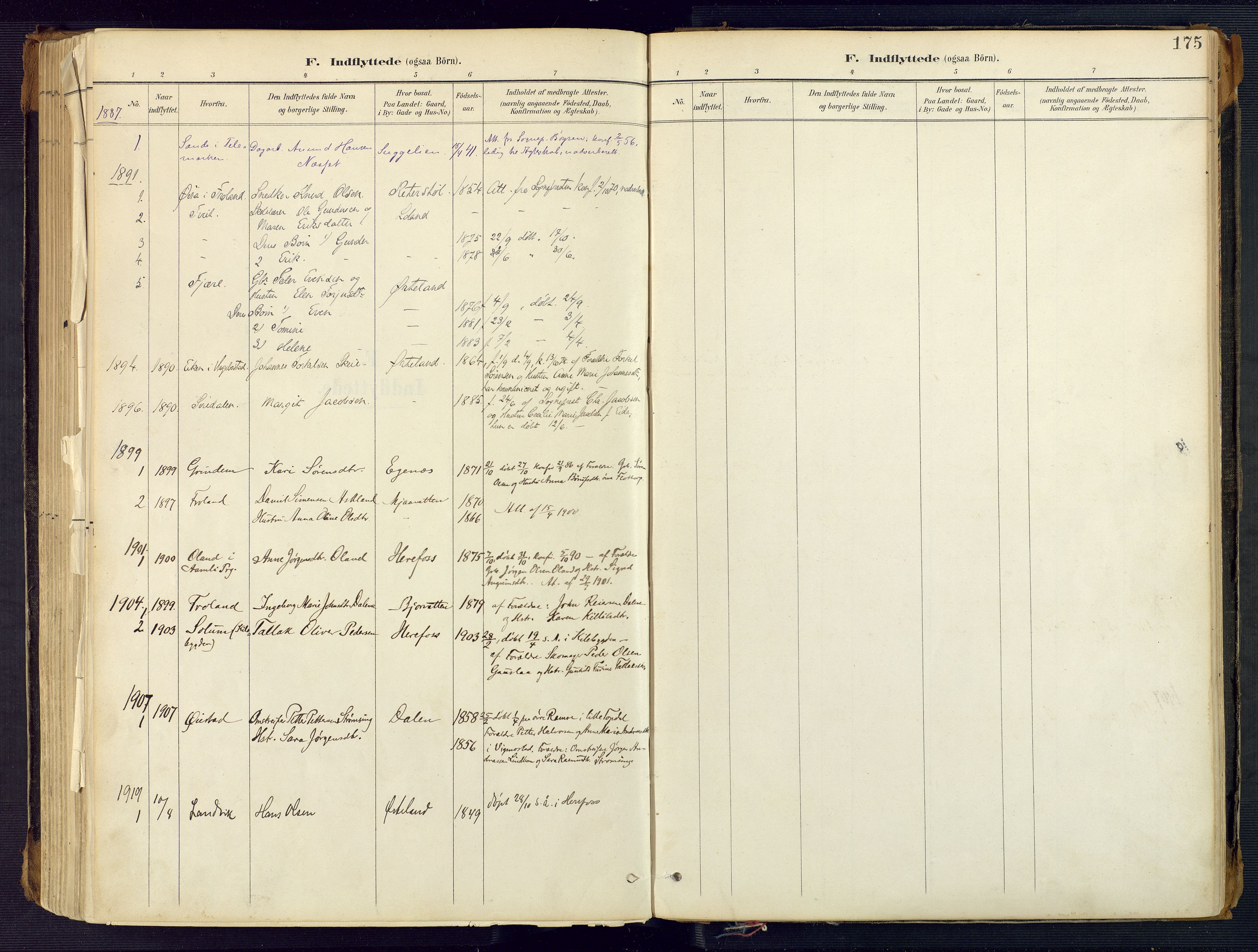 Herefoss sokneprestkontor, SAK/1111-0019/F/Fa/Faa/L0003: Parish register (official) no. A 3, 1887-1930, p. 175