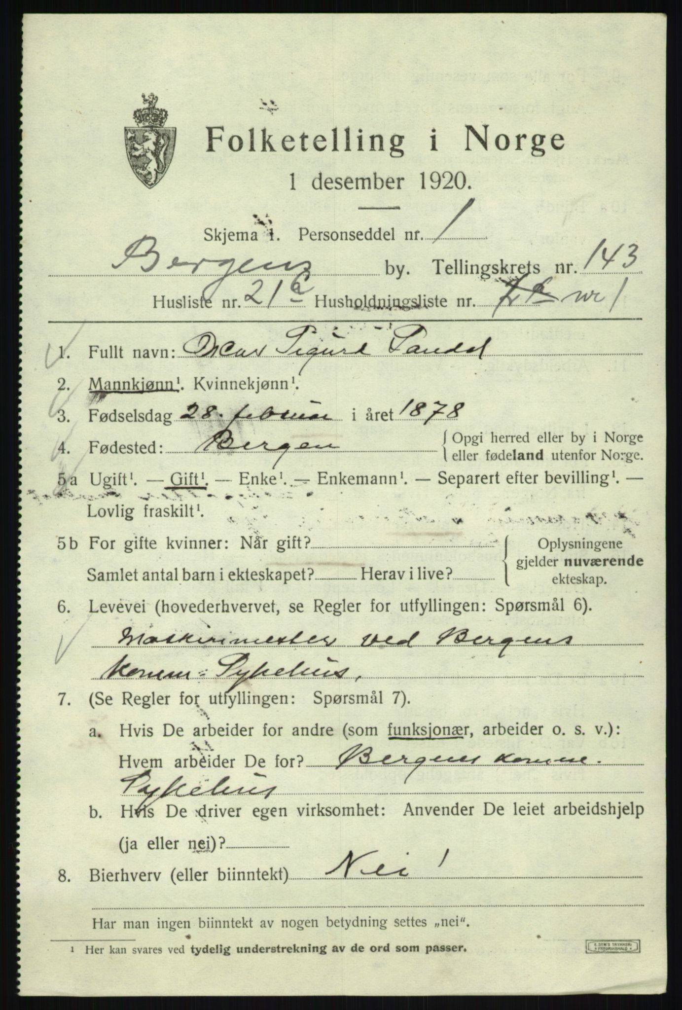 SAB, 1920 census for Bergen, 1920, p. 239365