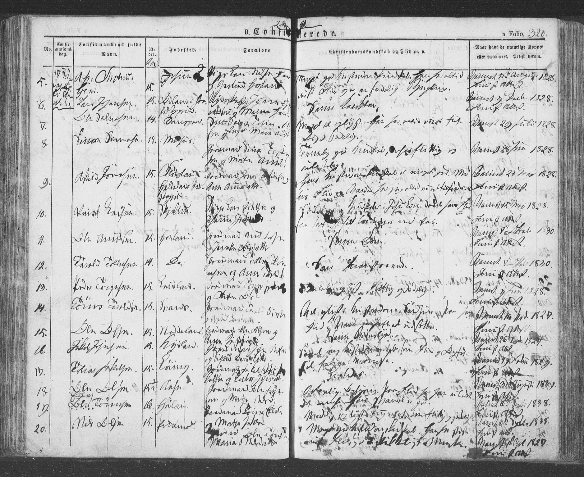 Eigersund sokneprestkontor, SAST/A-101807/S08/L0009: Parish register (official) no. A 9, 1827-1850, p. 320