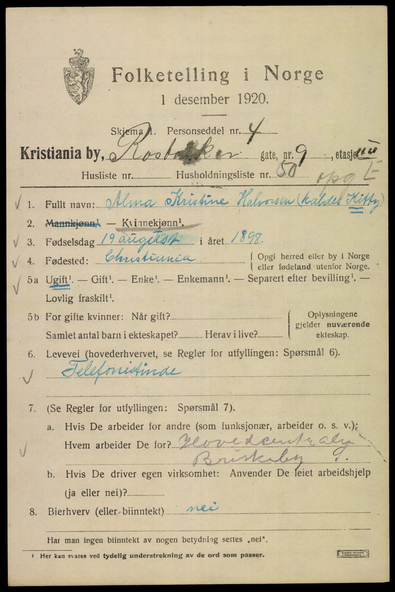 SAO, 1920 census for Kristiania, 1920, p. 469861