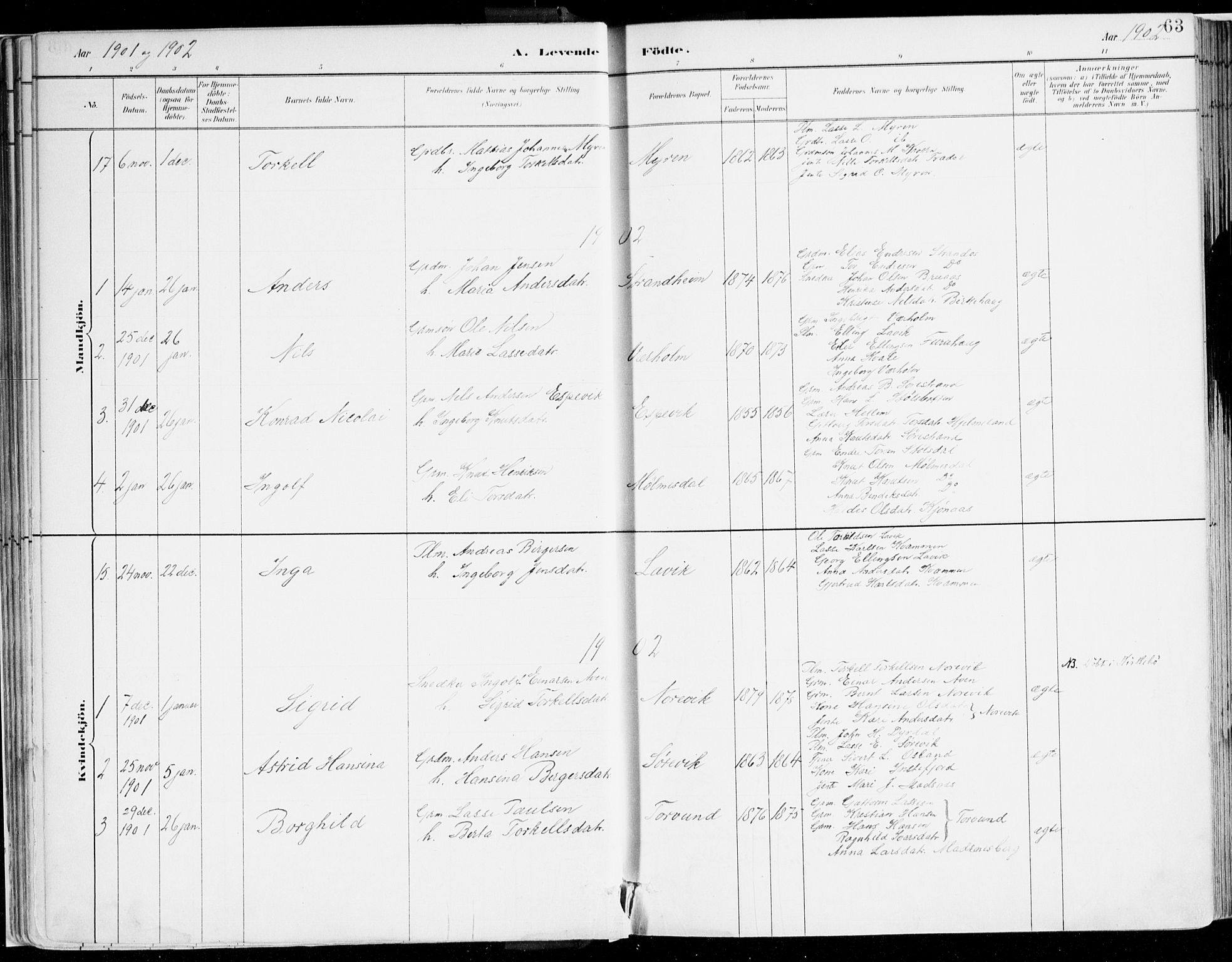 Lavik sokneprestembete, AV/SAB-A-80901: Parish register (official) no. B 1, 1882-1908, p. 63