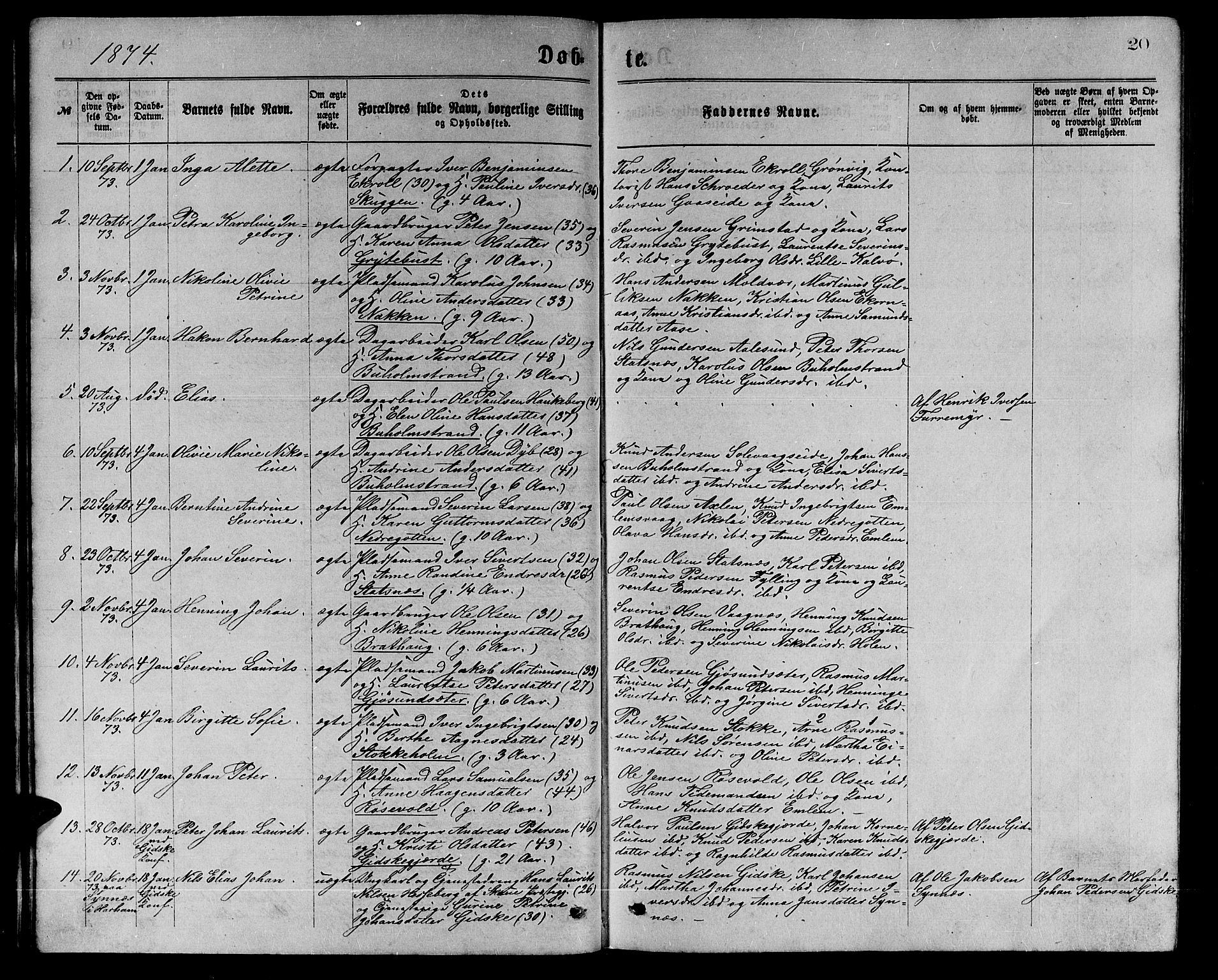 Ministerialprotokoller, klokkerbøker og fødselsregistre - Møre og Romsdal, AV/SAT-A-1454/528/L0429: Parish register (copy) no. 528C10, 1872-1886, p. 20