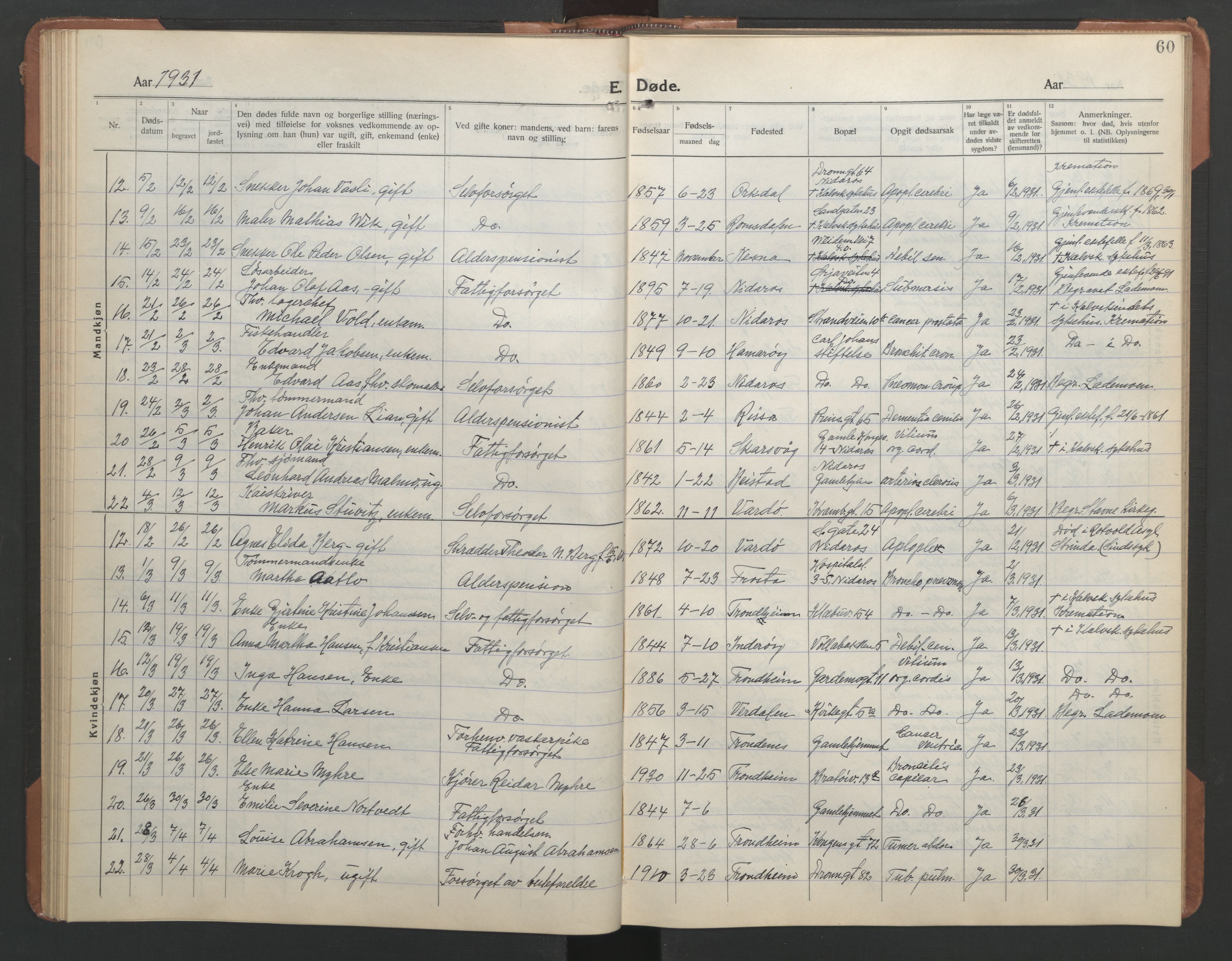 Ministerialprotokoller, klokkerbøker og fødselsregistre - Sør-Trøndelag, SAT/A-1456/602/L0150: Parish register (copy) no. 602C18, 1922-1949, p. 60