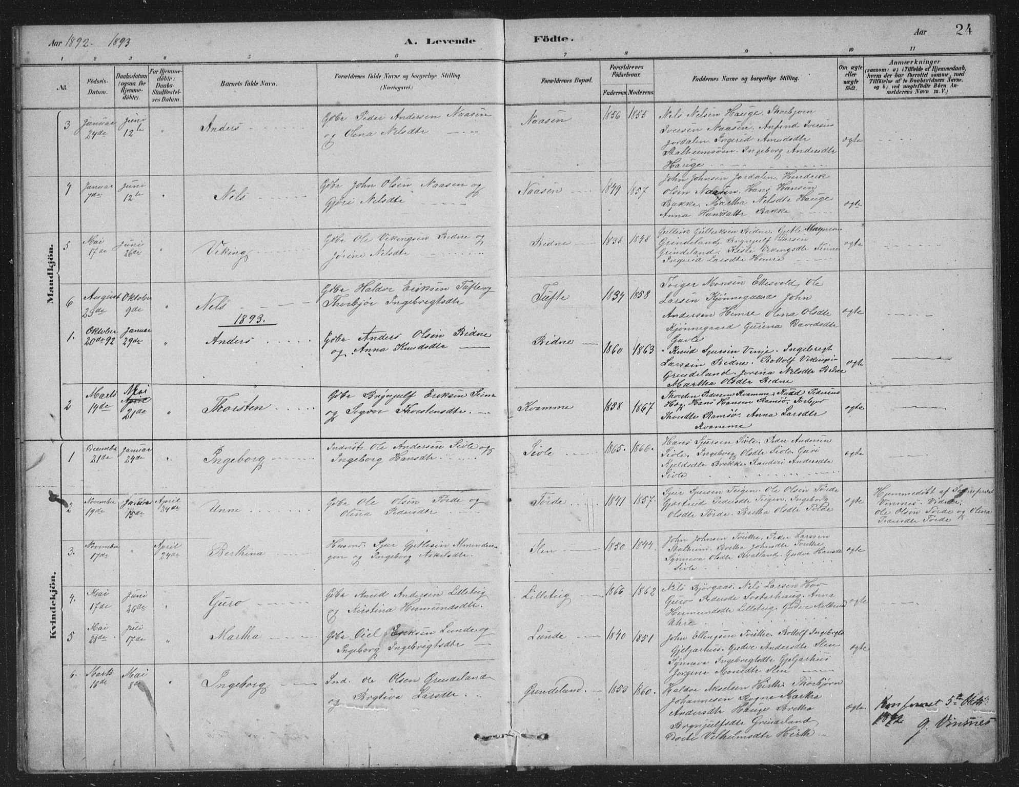 Vossestrand Sokneprestembete, AV/SAB-A-79101/H/Hab: Parish register (copy) no. A 2, 1880-1902, p. 24