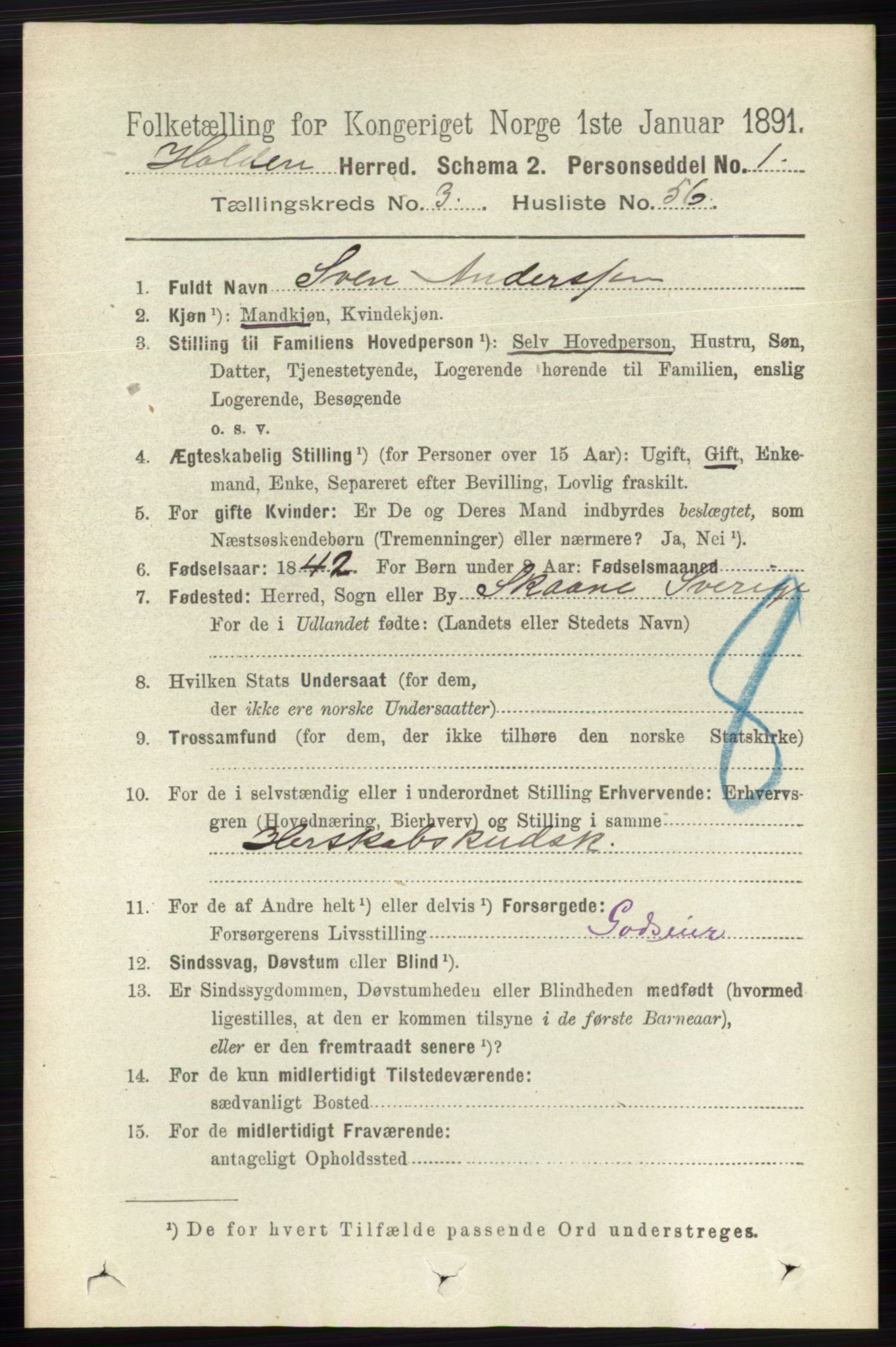 RA, 1891 census for 0819 Holla, 1891, p. 2019