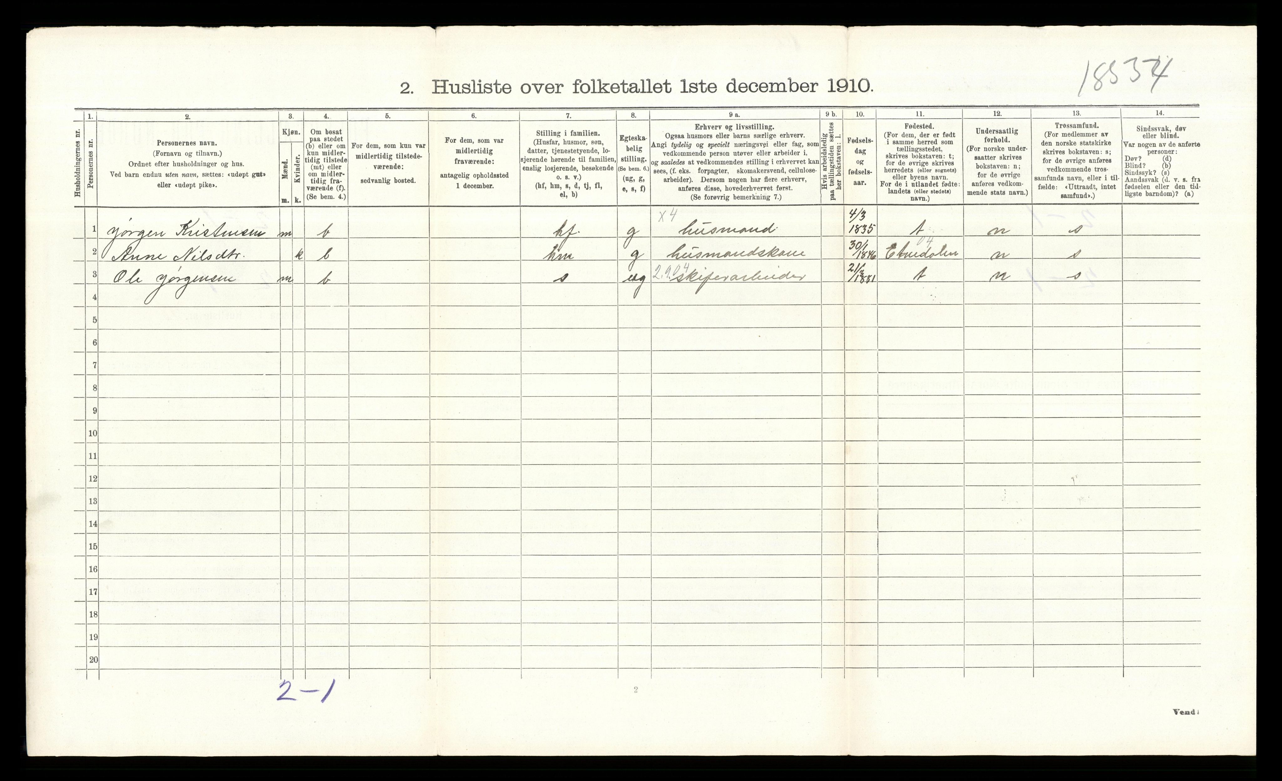 RA, 1910 census for Øystre Slidre, 1910, p. 135