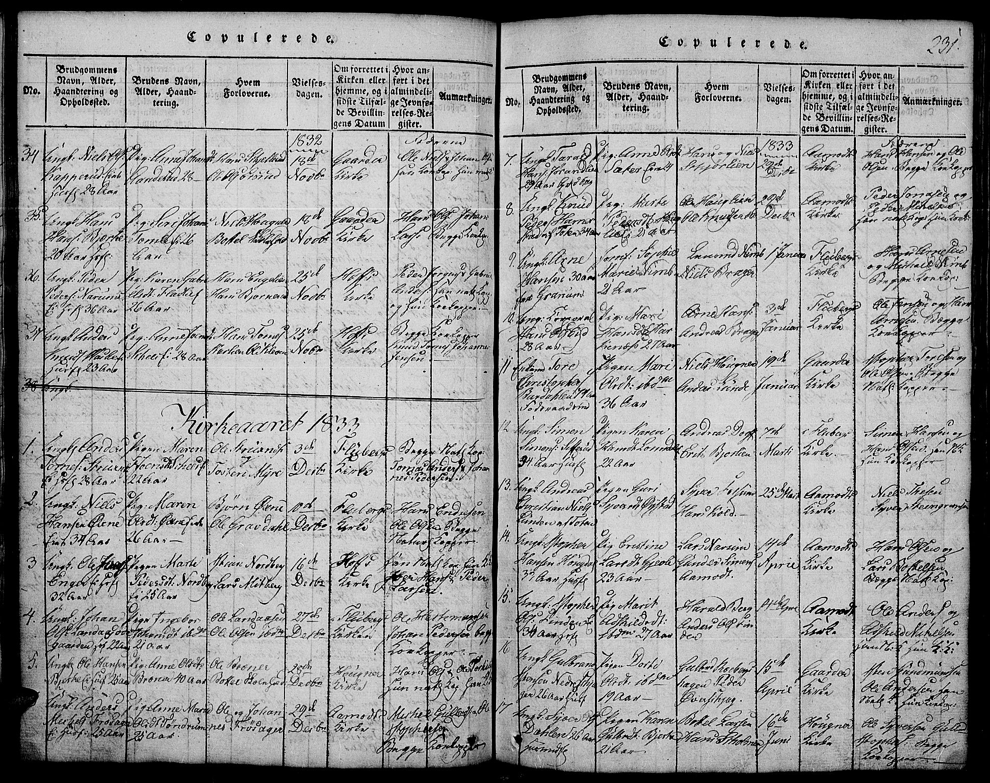 Land prestekontor, AV/SAH-PREST-120/H/Ha/Hab/L0001: Parish register (copy) no. 1, 1814-1833, p. 231