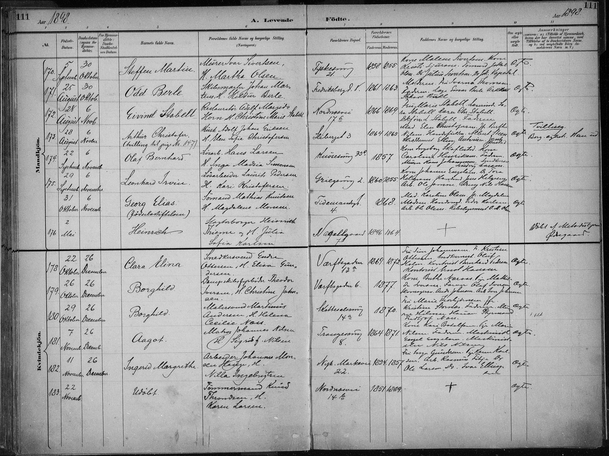 Nykirken Sokneprestembete, AV/SAB-A-77101/H/Haa/L0018: Parish register (official) no. B 6, 1895-1903, p. 111