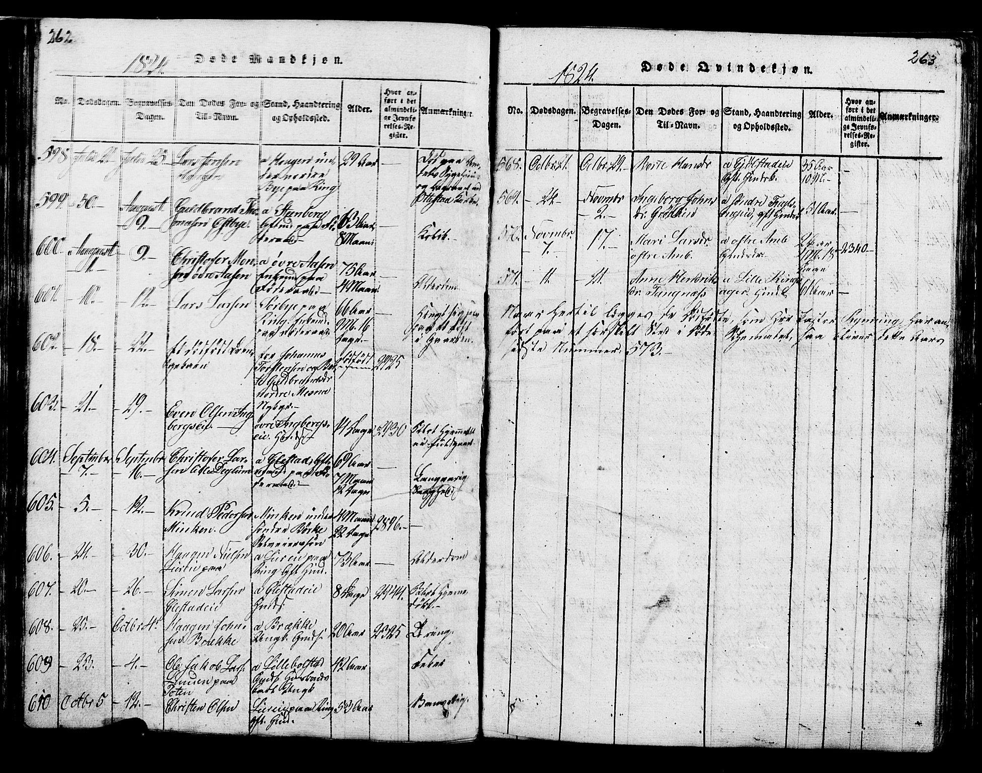 Ringsaker prestekontor, AV/SAH-PREST-014/K/Ka/L0005: Parish register (official) no. 5, 1814-1826, p. 262-263