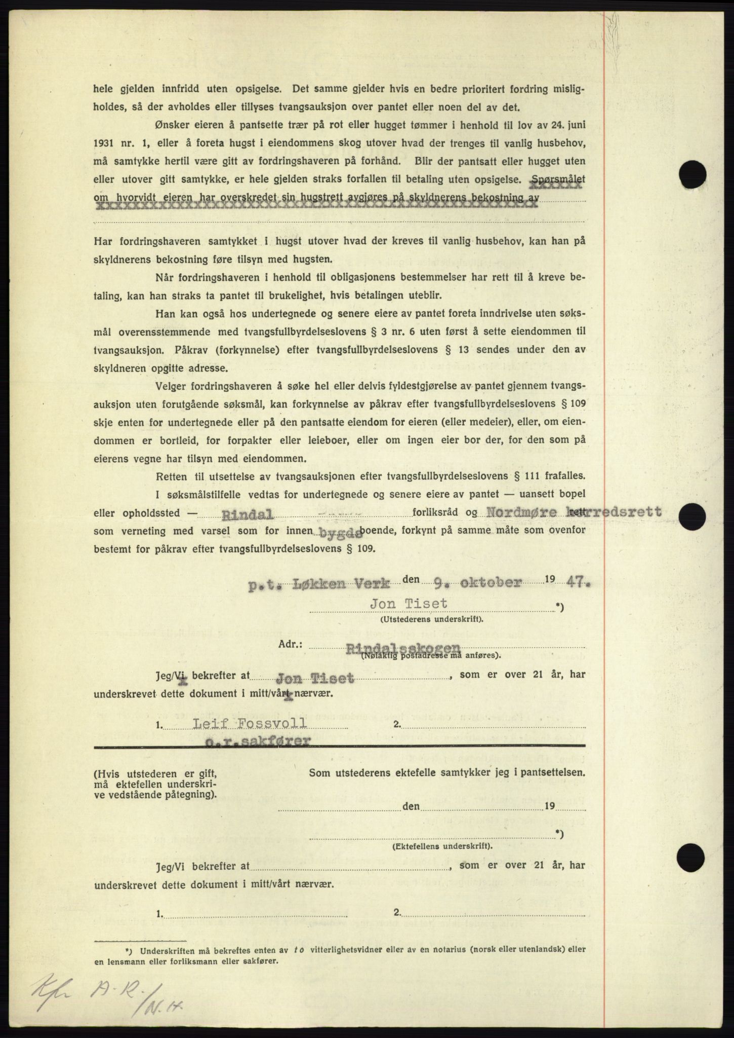 Nordmøre sorenskriveri, AV/SAT-A-4132/1/2/2Ca: Mortgage book no. B97, 1947-1948, Diary no: : 2360/1947