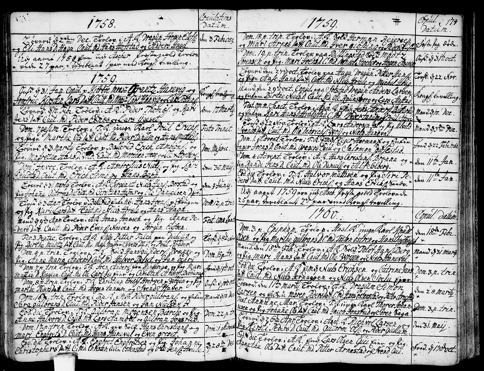 Asker prestekontor Kirkebøker, SAO/A-10256a/F/Fa/L0002: Parish register (official) no. I 2, 1733-1766, p. 174