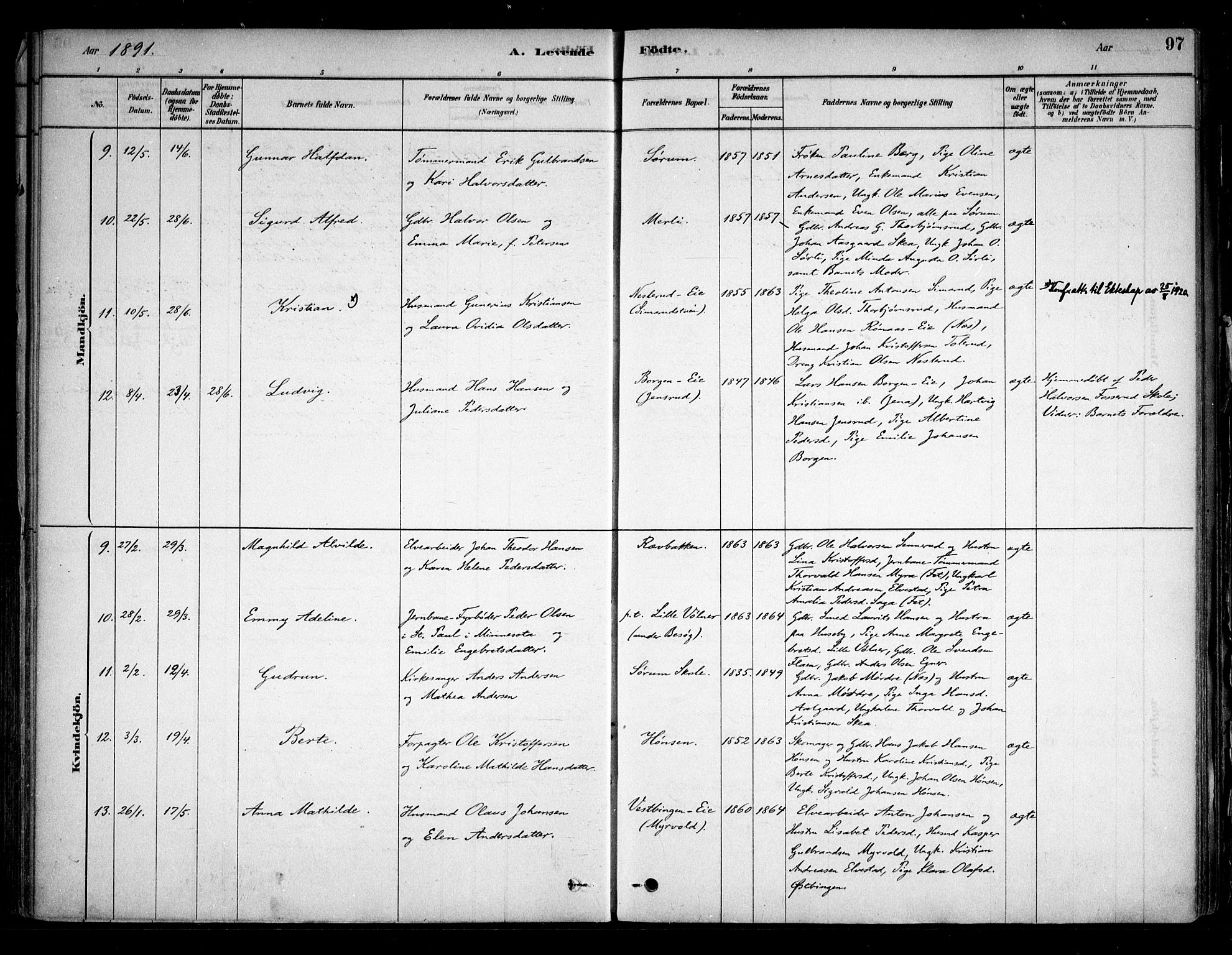 Sørum prestekontor Kirkebøker, AV/SAO-A-10303/F/Fa/L0007: Parish register (official) no. I 7, 1878-1914, p. 97