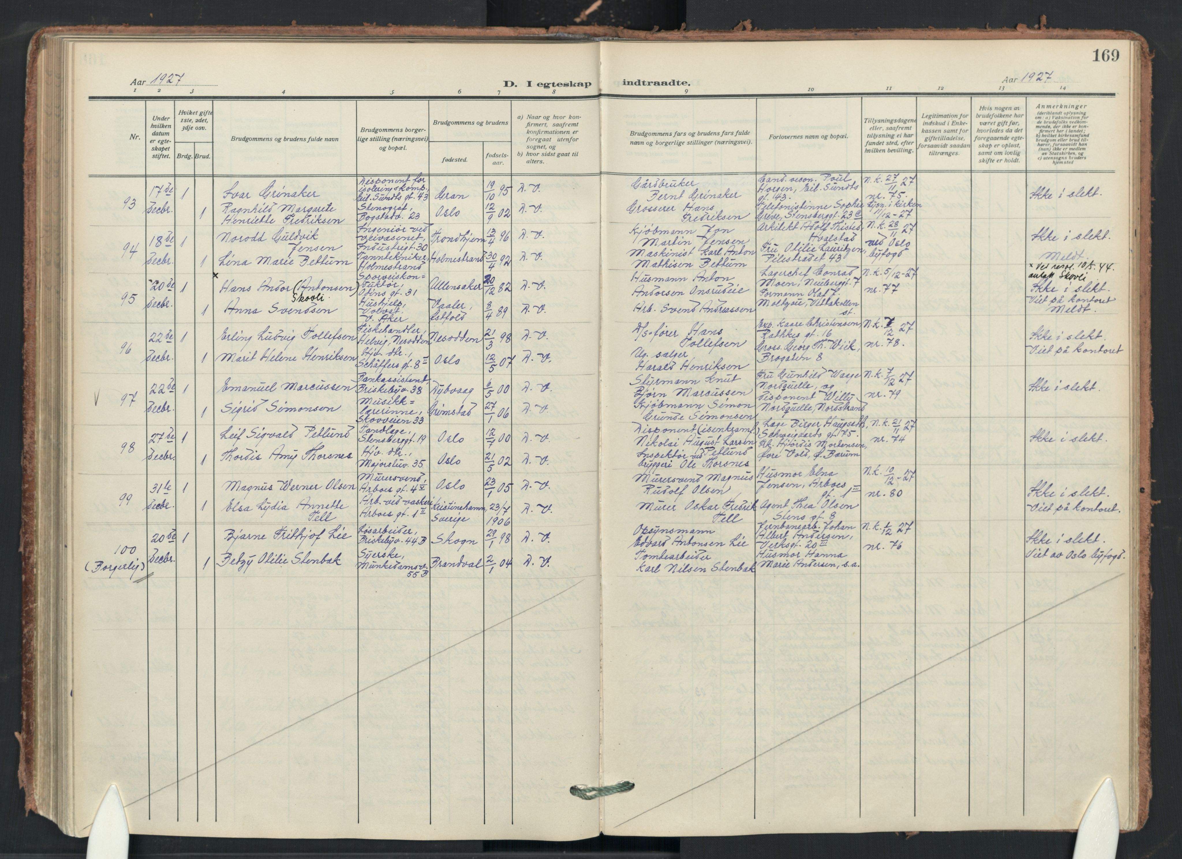 Uranienborg prestekontor Kirkebøker, SAO/A-10877/F/Fa/L0012: Parish register (official) no. 12, 1914-1930, p. 169