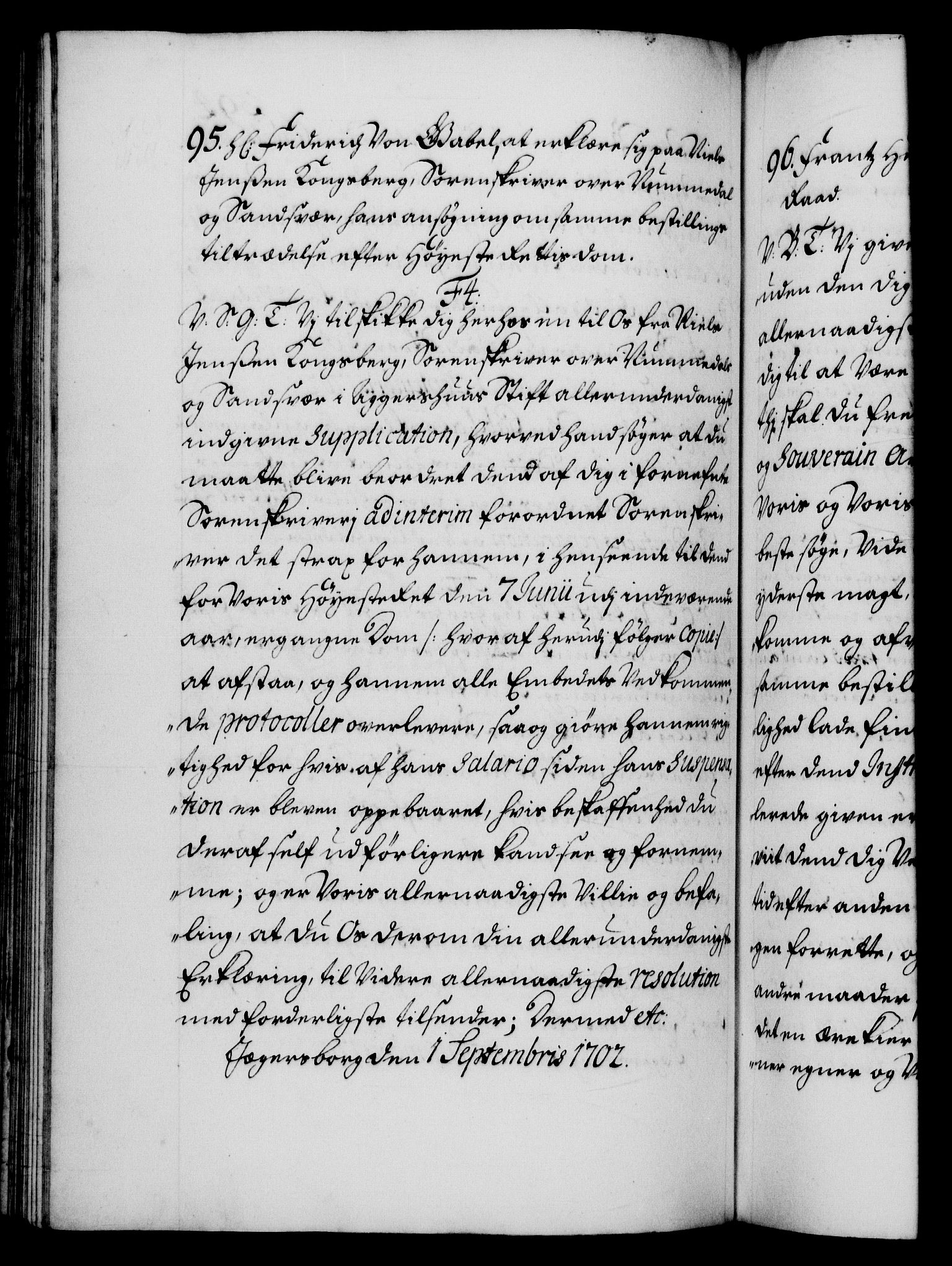 Danske Kanselli 1572-1799, RA/EA-3023/F/Fc/Fca/Fcab/L0016: Norske tegnelser, 1699-1703, p. 394b