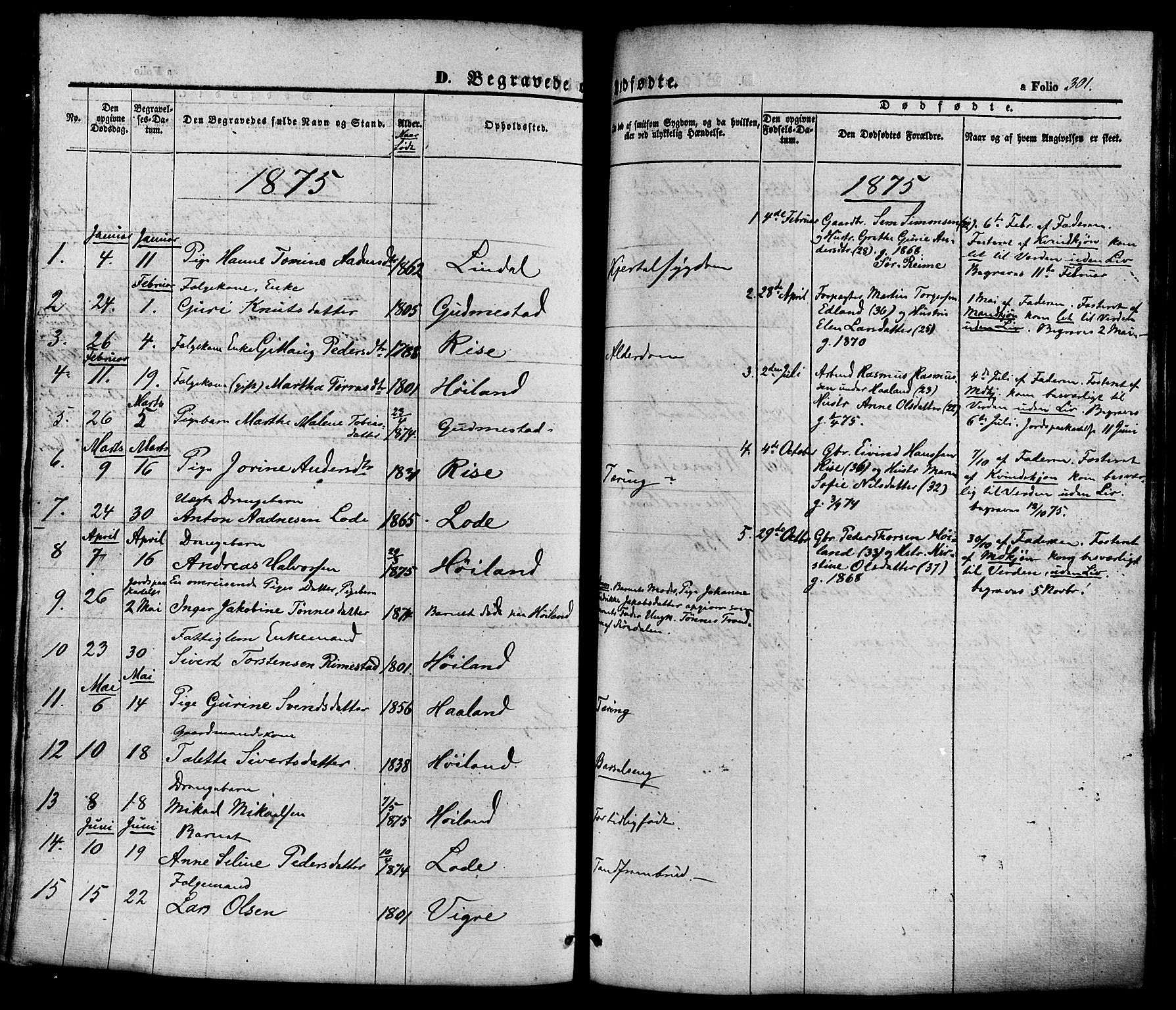 Hå sokneprestkontor, SAST/A-101801/001/30BA/L0008: Parish register (official) no. A 7, 1853-1878, p. 301