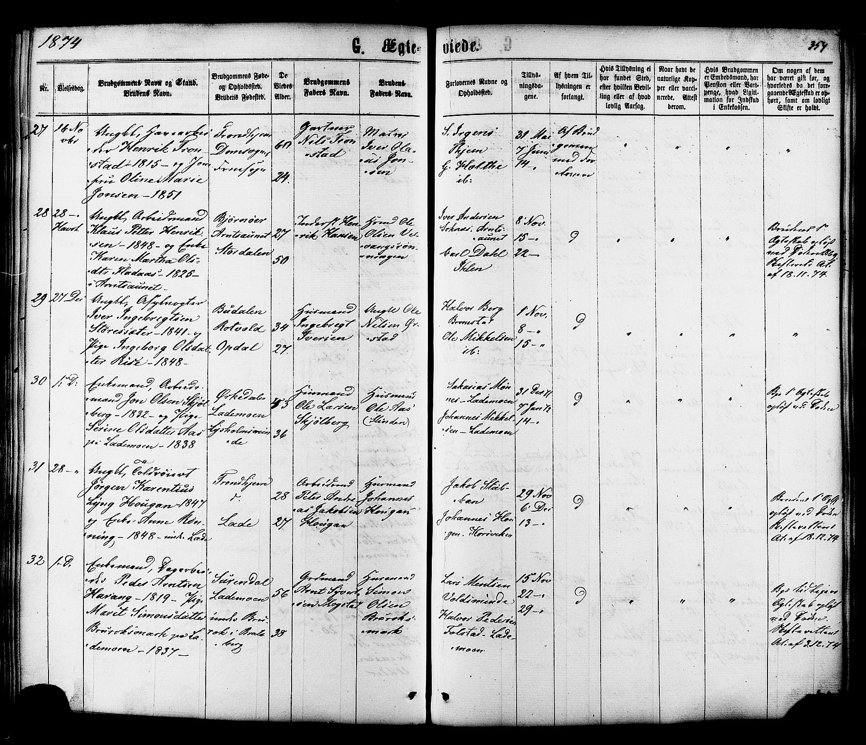 Ministerialprotokoller, klokkerbøker og fødselsregistre - Sør-Trøndelag, SAT/A-1456/606/L0293: Parish register (official) no. 606A08, 1866-1877, p. 354