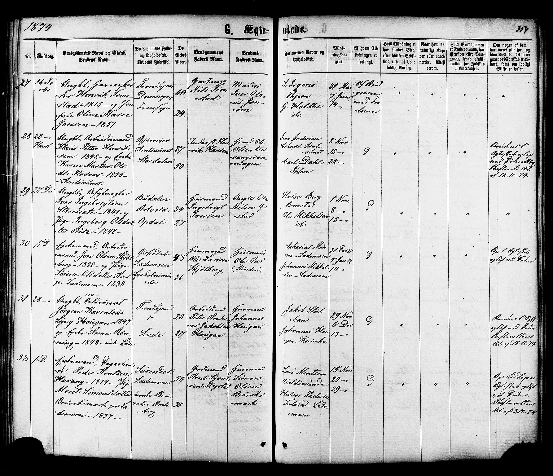 Ministerialprotokoller, klokkerbøker og fødselsregistre - Sør-Trøndelag, AV/SAT-A-1456/606/L0293: Parish register (official) no. 606A08, 1866-1877, p. 354