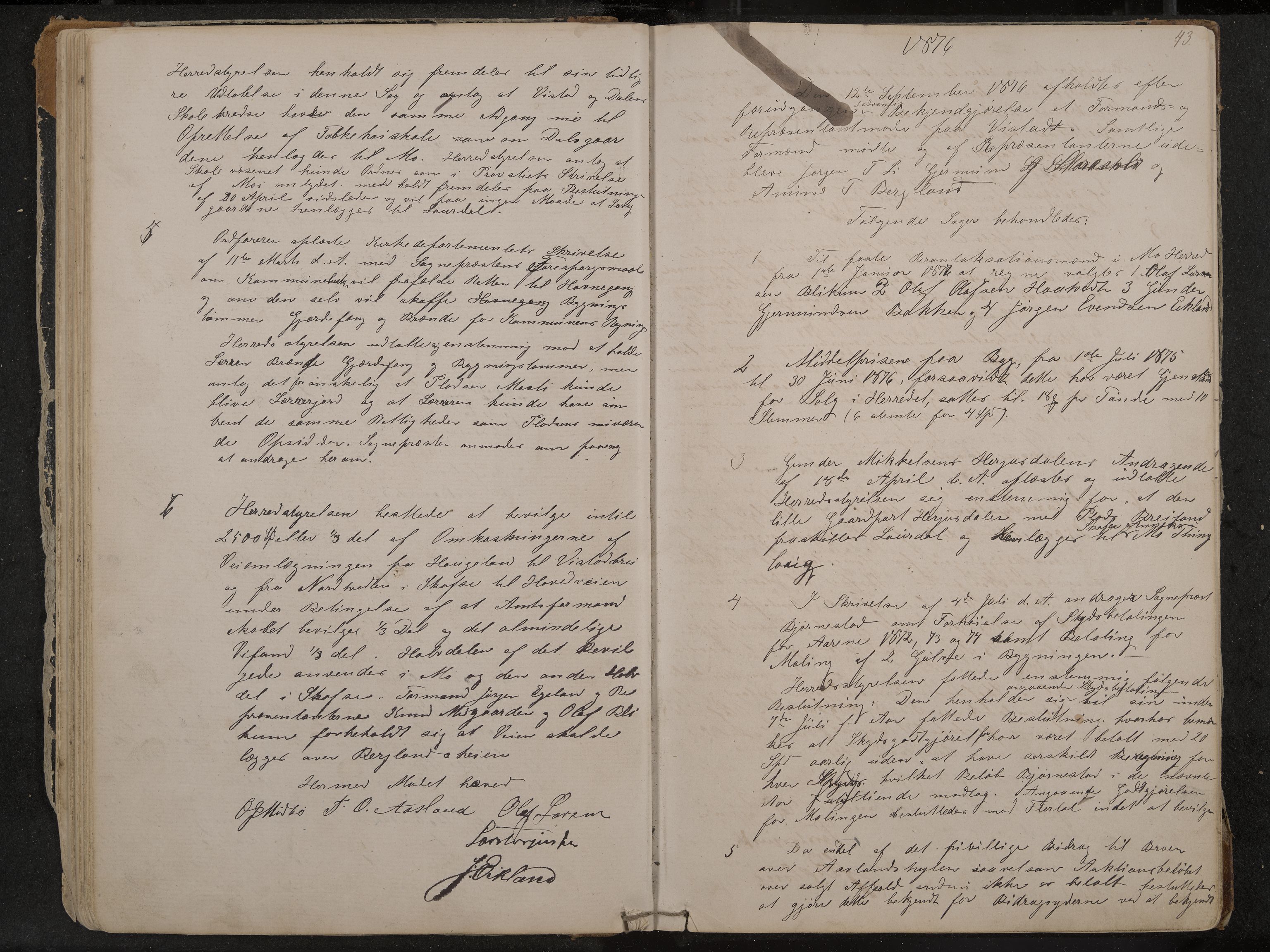 Mo formannskap og sentraladministrasjon, IKAK/0832021/A/L0002: Møtebok, 1869-1886, p. 43