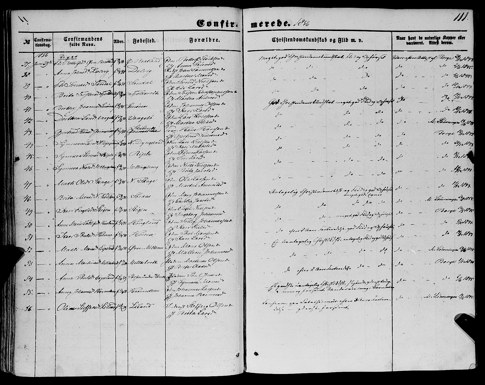 Fana Sokneprestembete, SAB/A-75101/H/Haa/Haaa/L0011: Parish register (official) no. A 11, 1851-1862, p. 111