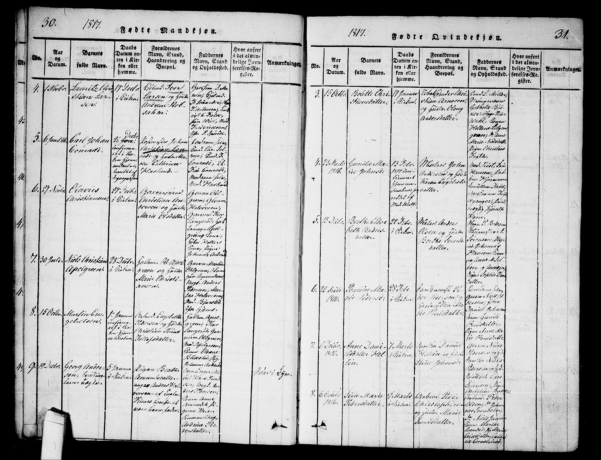 Halden prestekontor Kirkebøker, SAO/A-10909/G/Ga/L0001: Parish register (copy) no. 1, 1815-1833, p. 30-31
