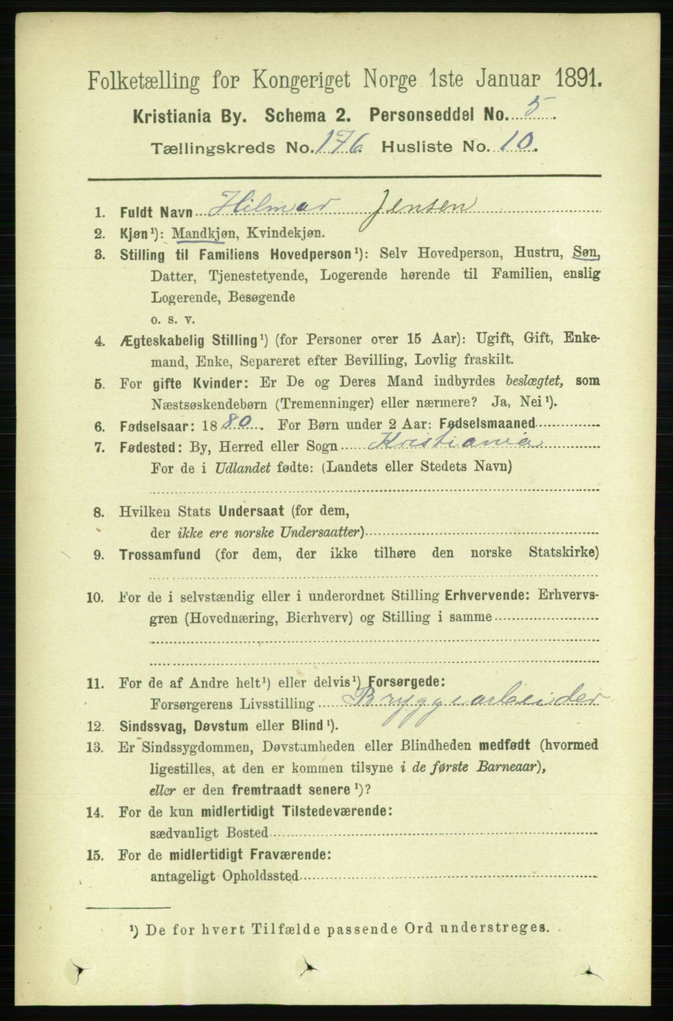 RA, 1891 census for 0301 Kristiania, 1891, p. 105911