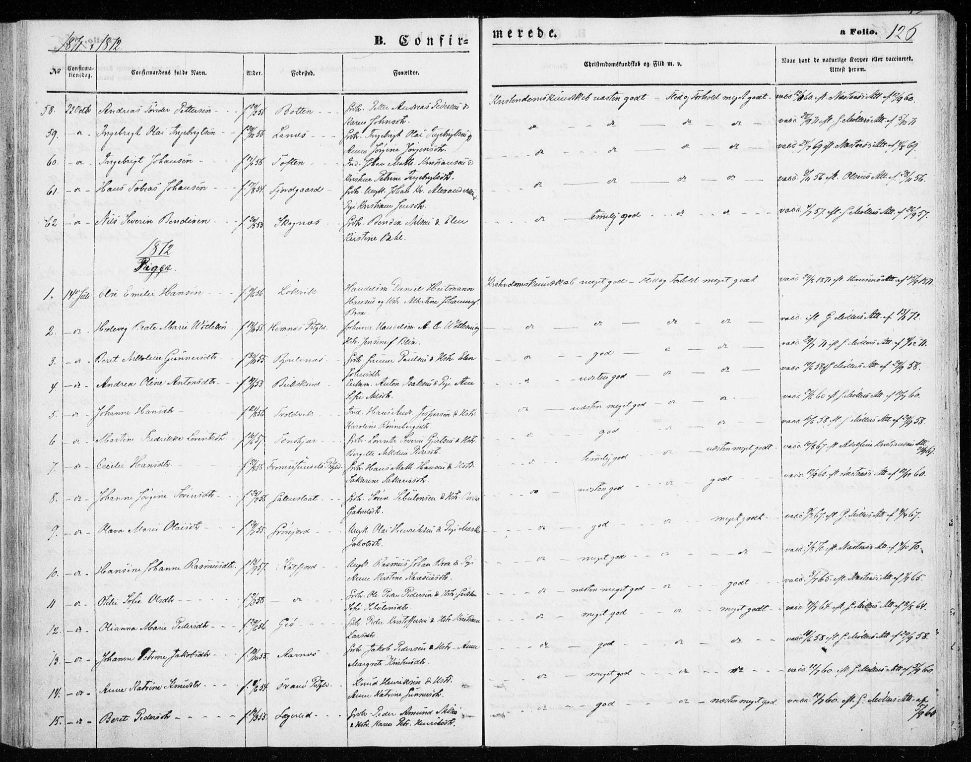 Lenvik sokneprestembete, SATØ/S-1310/H/Ha/Haa/L0009kirke: Parish register (official) no. 9, 1866-1873, p. 126