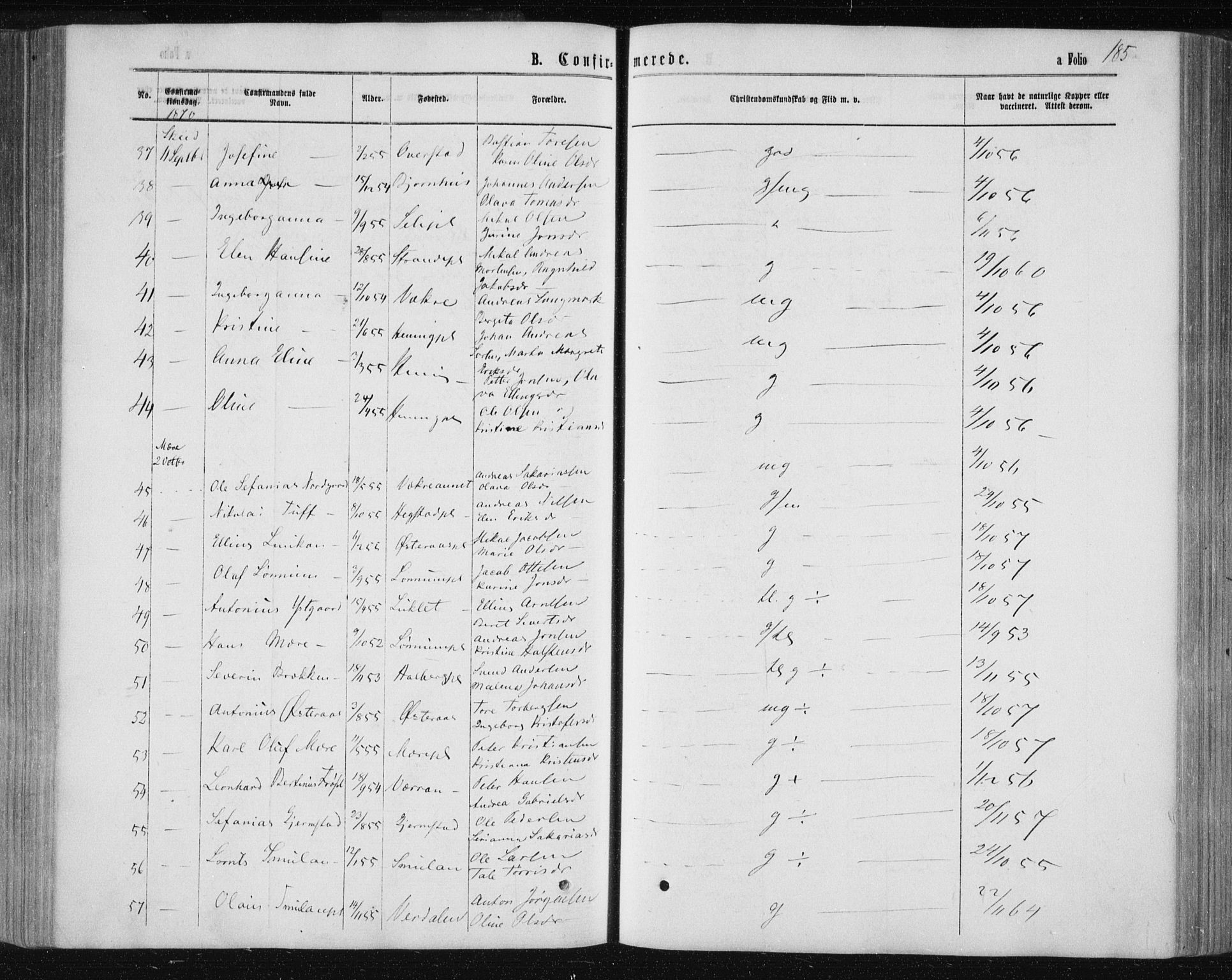 Ministerialprotokoller, klokkerbøker og fødselsregistre - Nord-Trøndelag, AV/SAT-A-1458/735/L0345: Parish register (official) no. 735A08 /1, 1863-1872, p. 185