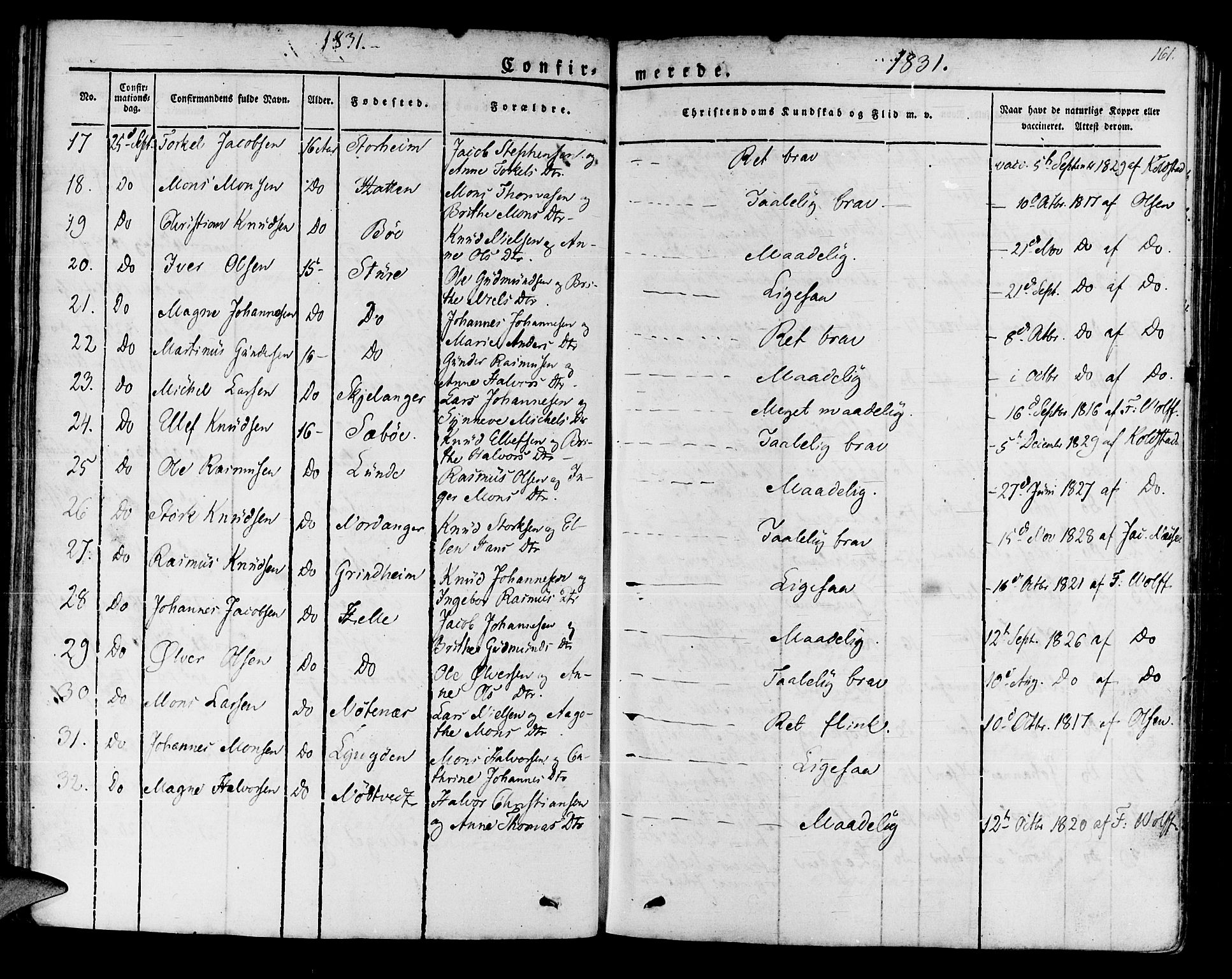 Manger sokneprestembete, SAB/A-76801/H/Haa: Parish register (official) no. A 4, 1824-1838, p. 161