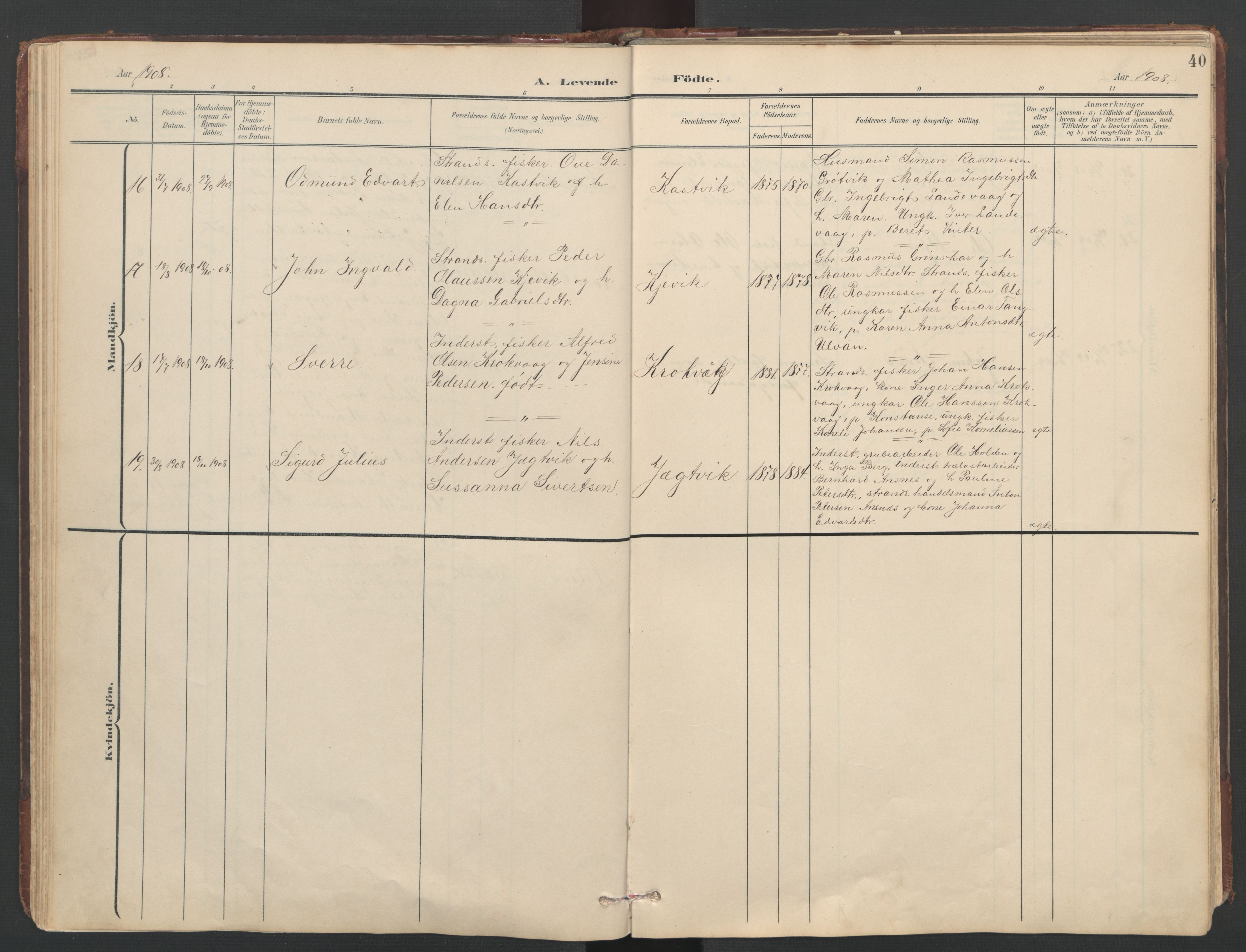 Ministerialprotokoller, klokkerbøker og fødselsregistre - Sør-Trøndelag, SAT/A-1456/638/L0571: Parish register (copy) no. 638C03, 1901-1930, p. 40