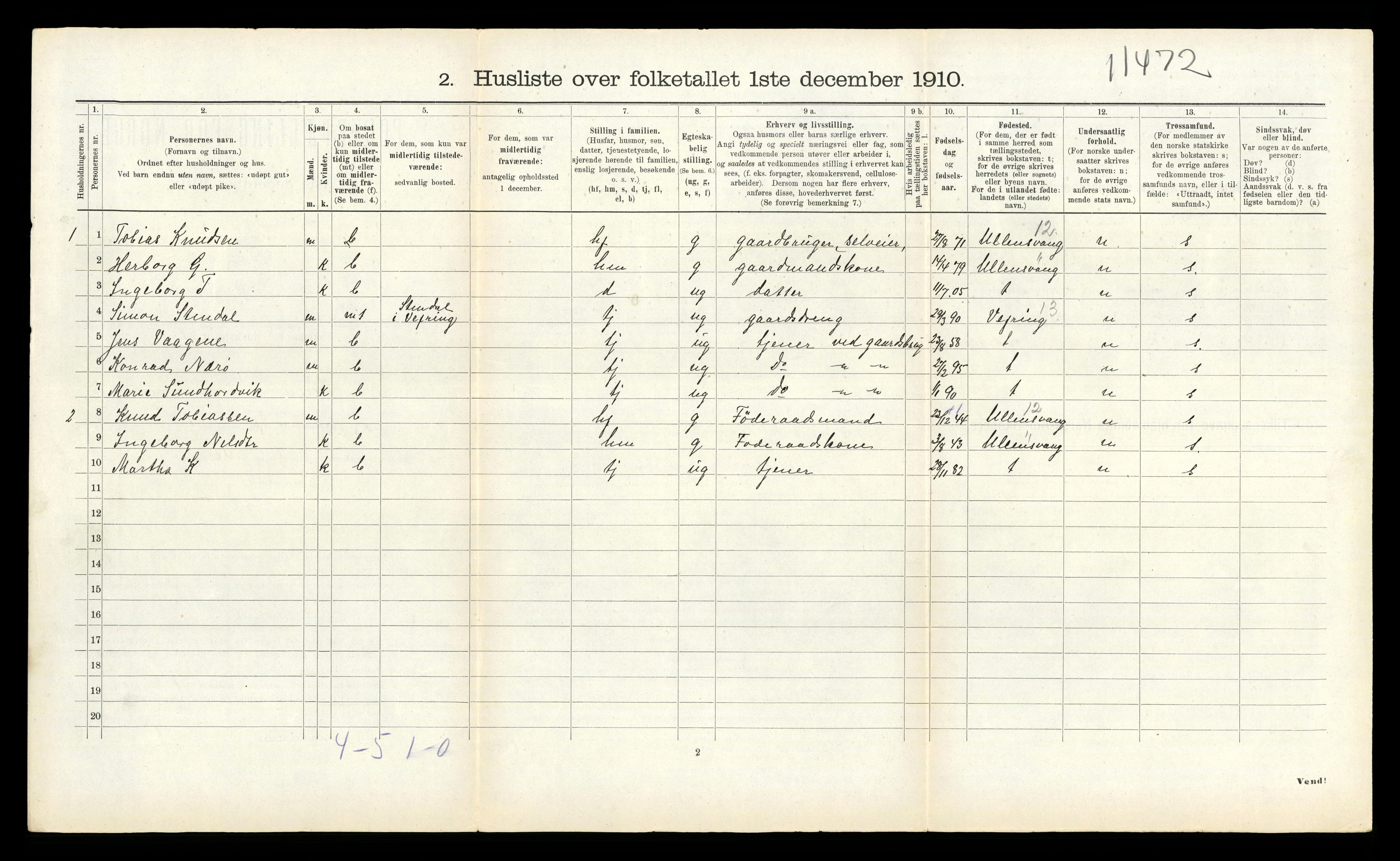 RA, 1910 census for Kinn, 1910, p. 1065