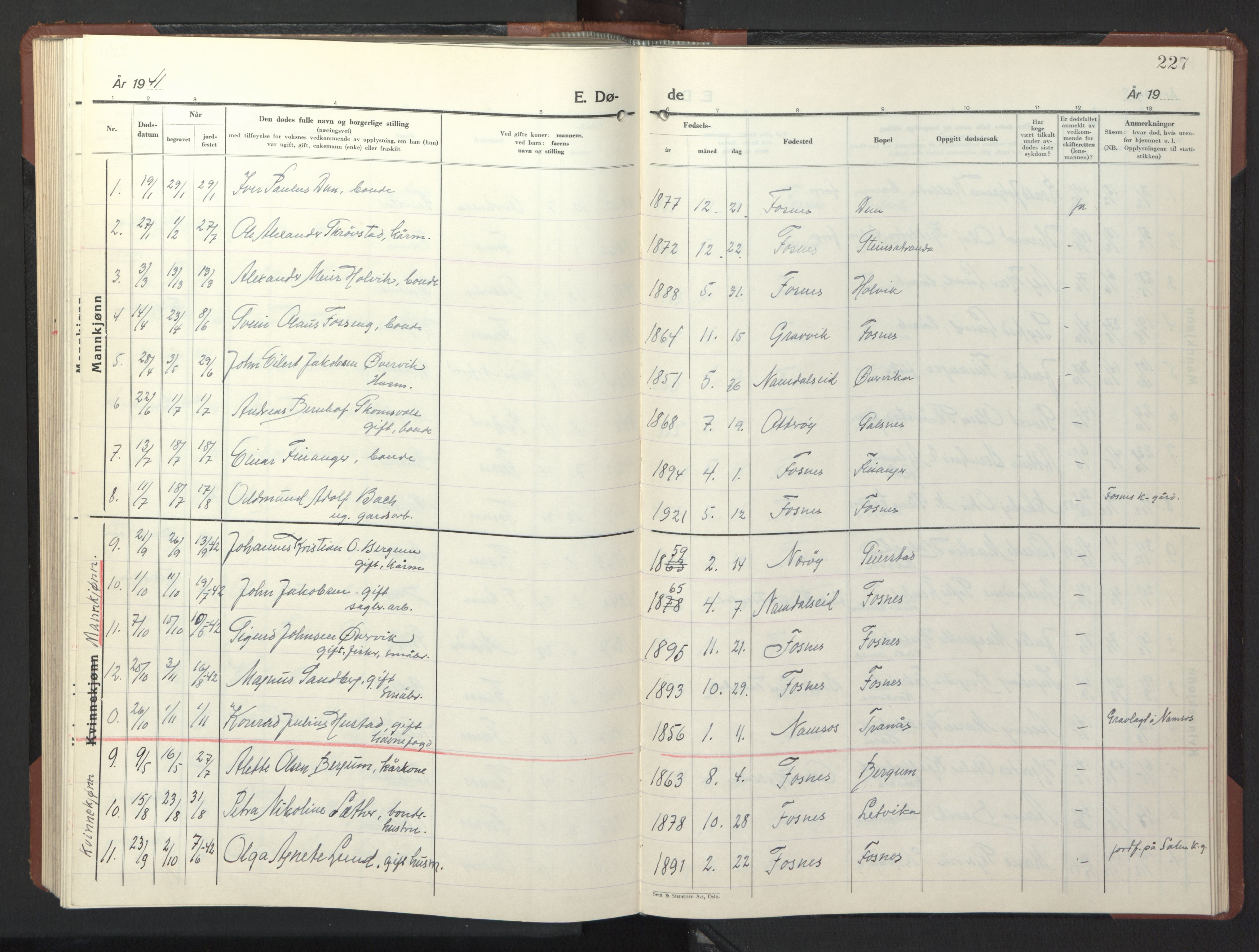 Ministerialprotokoller, klokkerbøker og fødselsregistre - Nord-Trøndelag, SAT/A-1458/773/L0625: Parish register (copy) no. 773C01, 1910-1952, p. 227