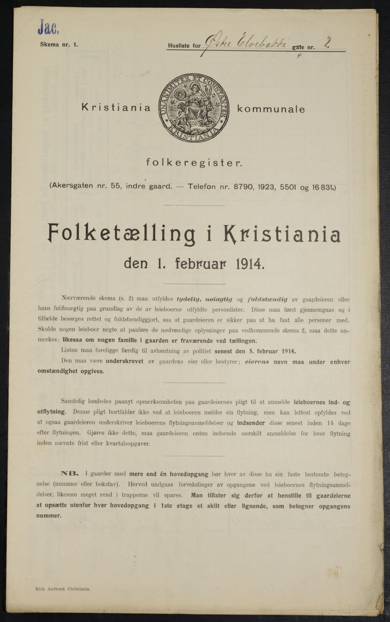 OBA, Municipal Census 1914 for Kristiania, 1914, p. 130406