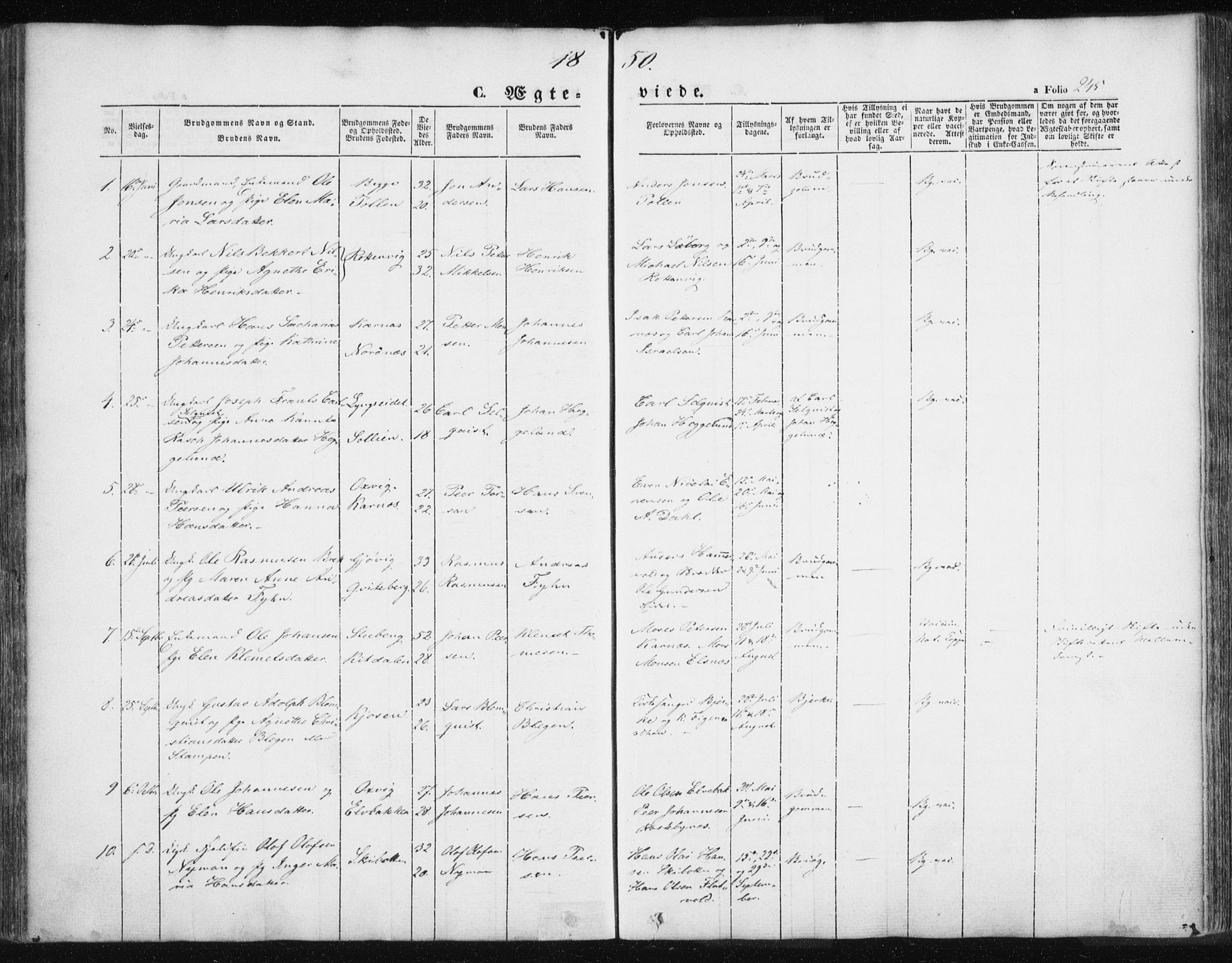 Lyngen sokneprestembete, SATØ/S-1289/H/He/Hea/L0004kirke: Parish register (official) no. 4, 1839-1858, p. 245