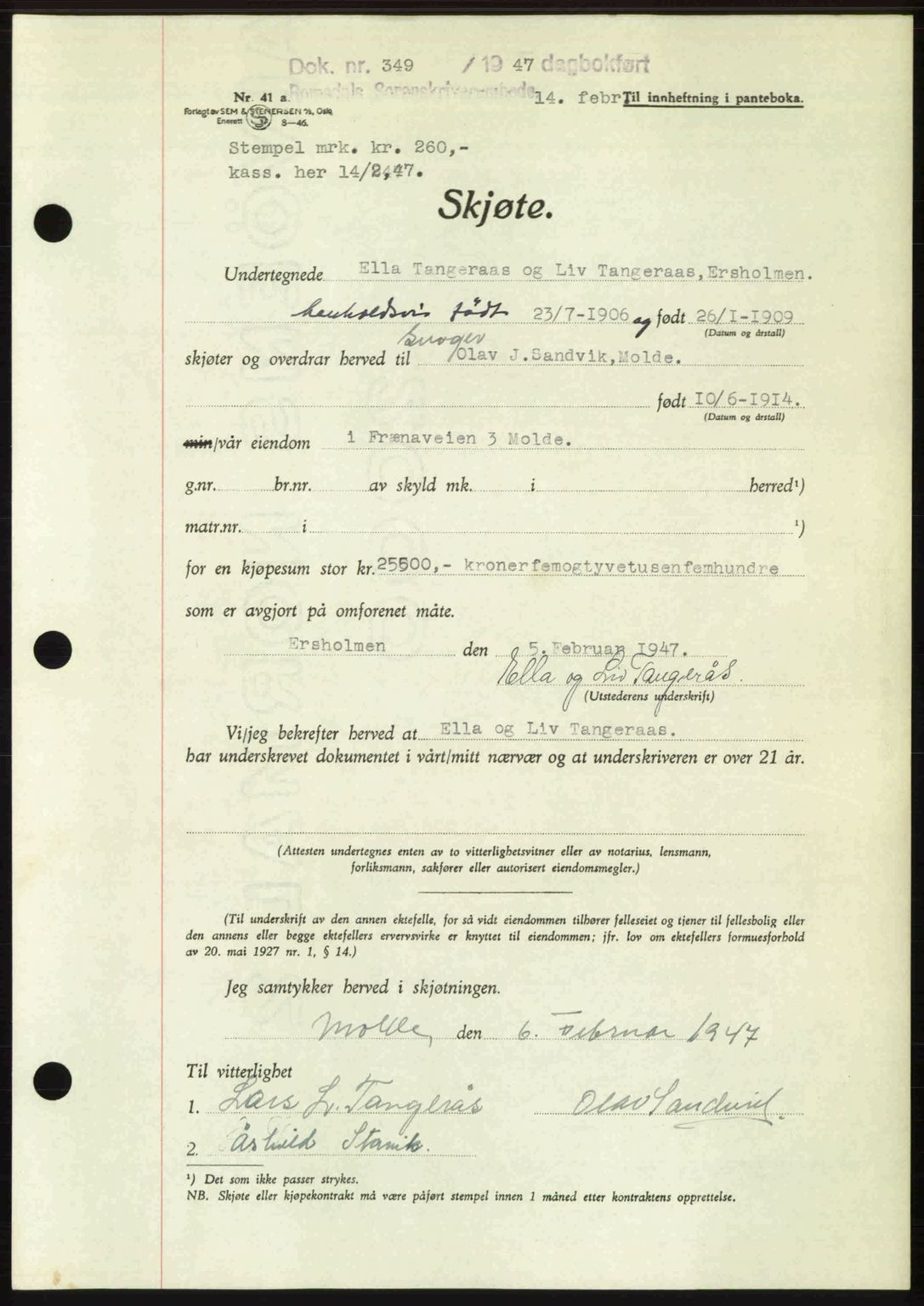 Romsdal sorenskriveri, AV/SAT-A-4149/1/2/2C: Mortgage book no. A22, 1947-1947, Diary no: : 349/1947