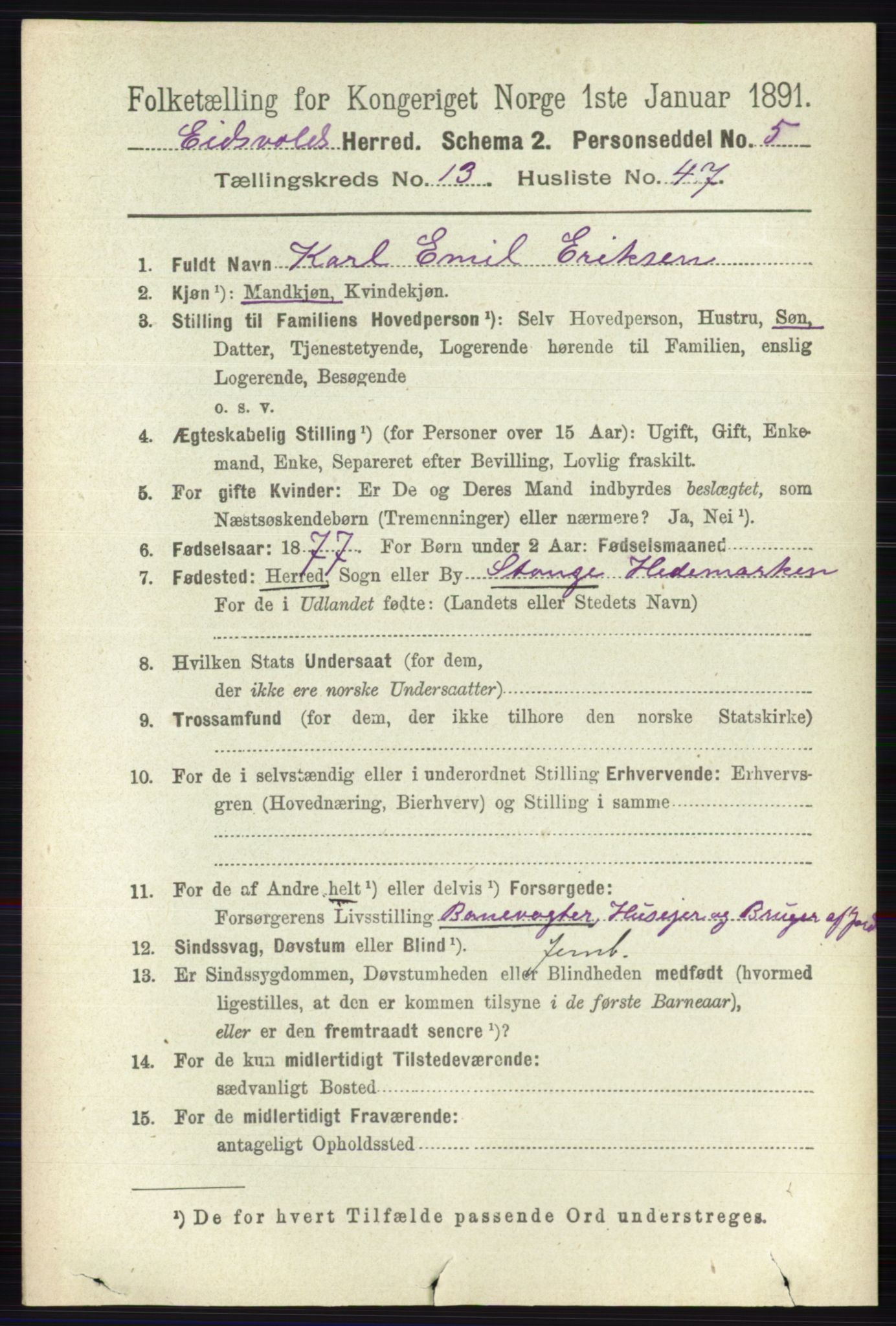 RA, 1891 census for 0237 Eidsvoll, 1891, p. 9331