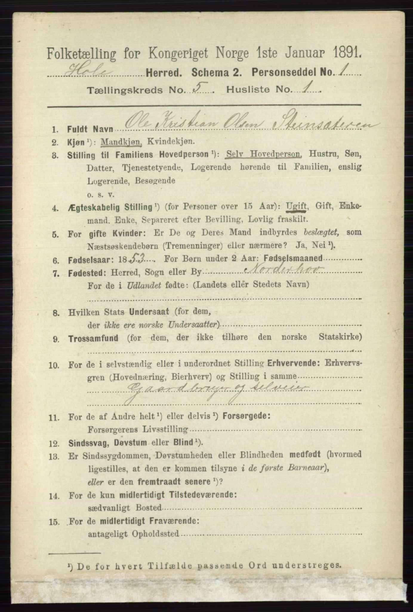 RA, 1891 census for 0612 Hole, 1891, p. 2535