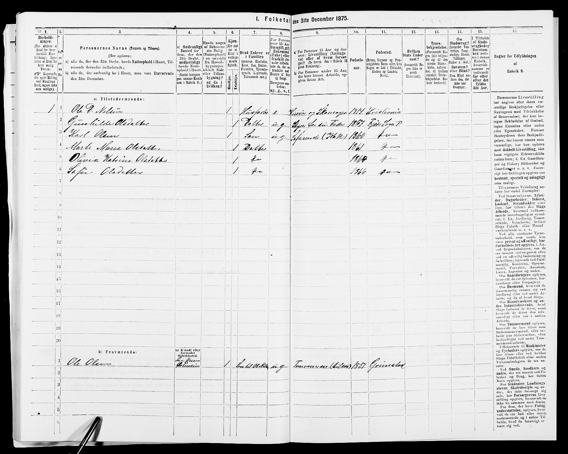 SAK, 1875 census for 0923L Fjære/Fjære, 1875, p. 620