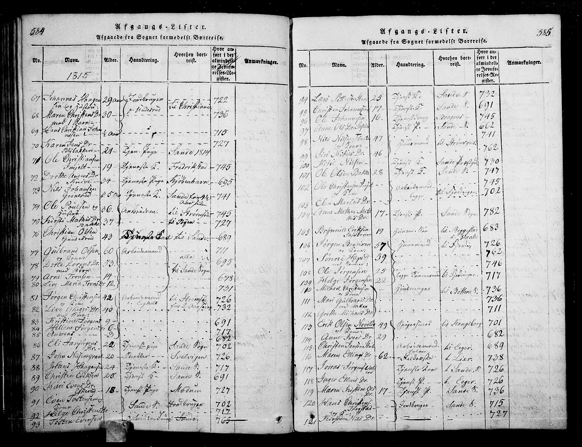 Skoger kirkebøker, SAKO/A-59/G/Ga/L0001: Parish register (copy) no. I 1, 1814-1845, p. 584-585