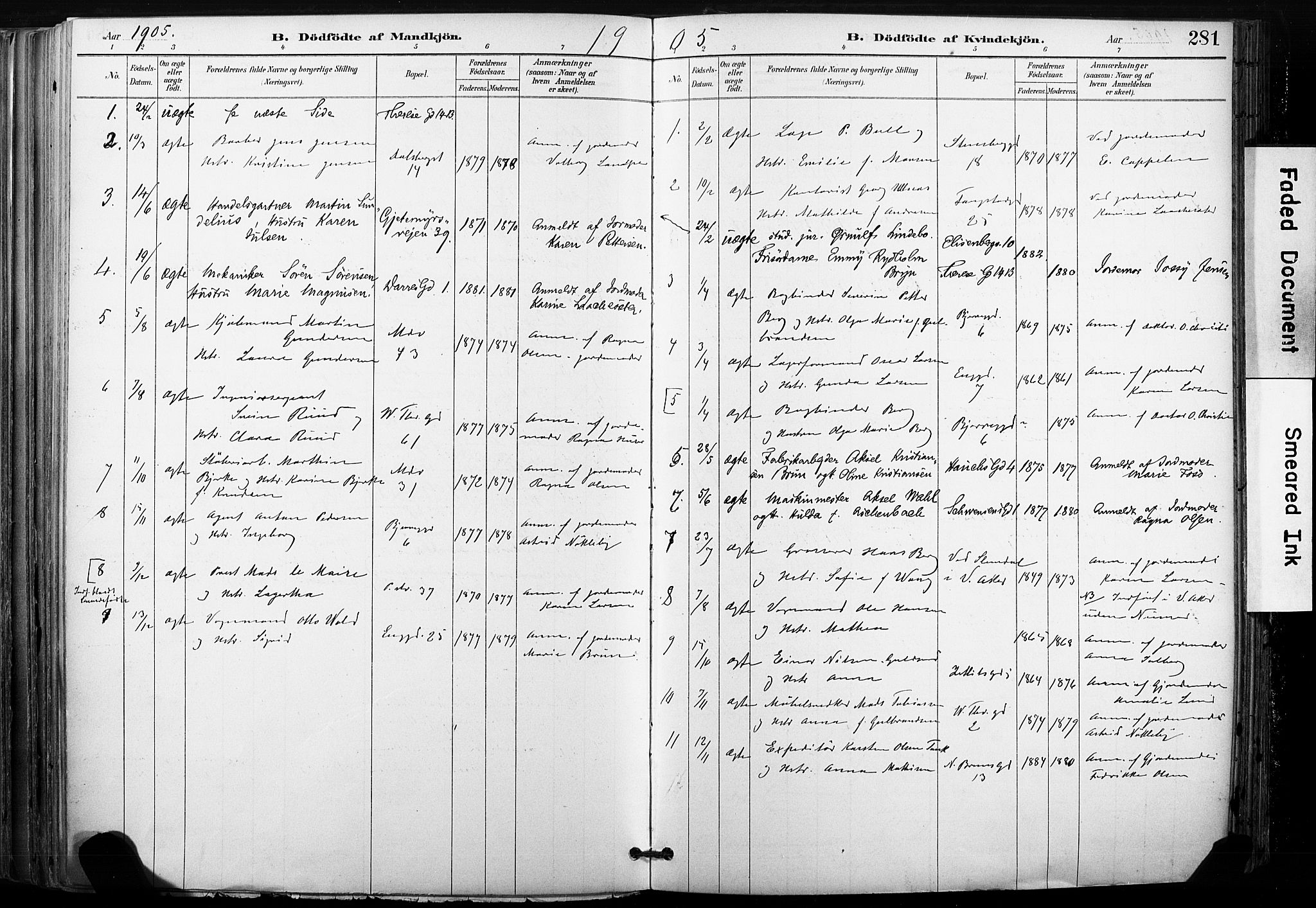 Gamle Aker prestekontor Kirkebøker, SAO/A-10617a/F/L0013: Parish register (official) no. 13, 1901-1908, p. 281