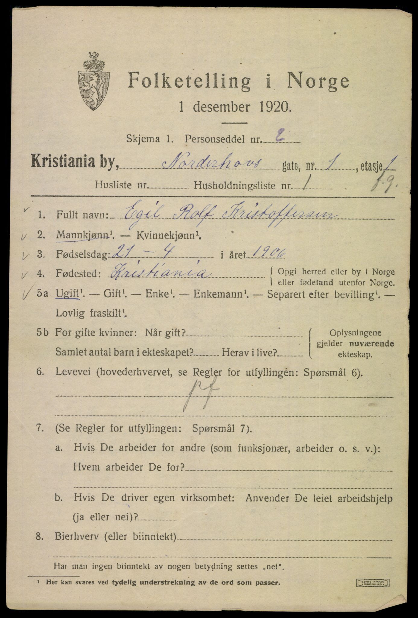 SAO, 1920 census for Kristiania, 1920, p. 422107