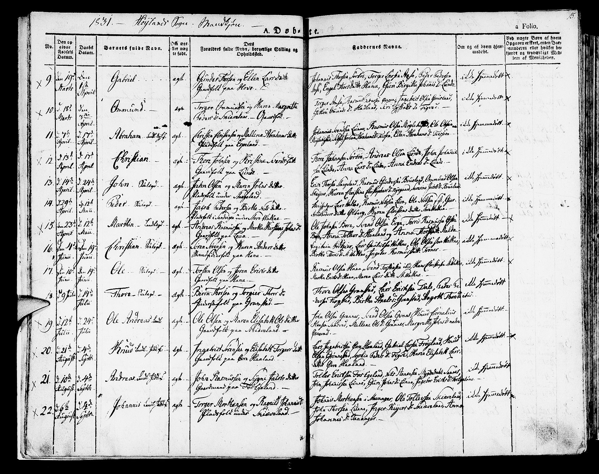 Høyland sokneprestkontor, SAST/A-101799/001/30BA/L0007: Parish register (official) no. A 7 /1, 1825-1841, p. 15