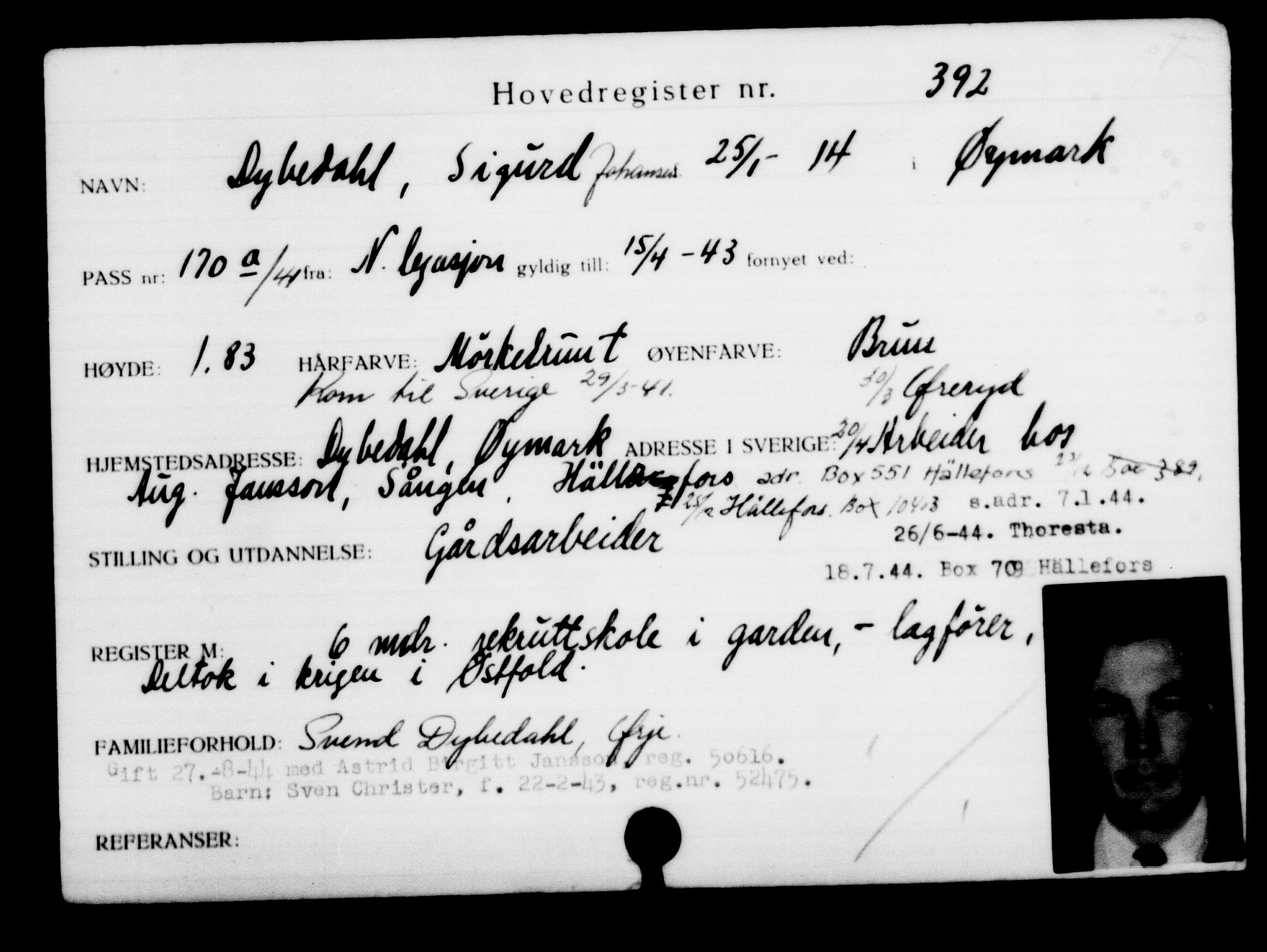 Utenriksstasjonene, Legasjonen i Stockholm, Flyktningkontoret, AV/RA-S-6753/V/Va/L0001: Kjesäterkartoteket, flyktninger med registreringsnr. 1-1000, 1940-1945, p. 614